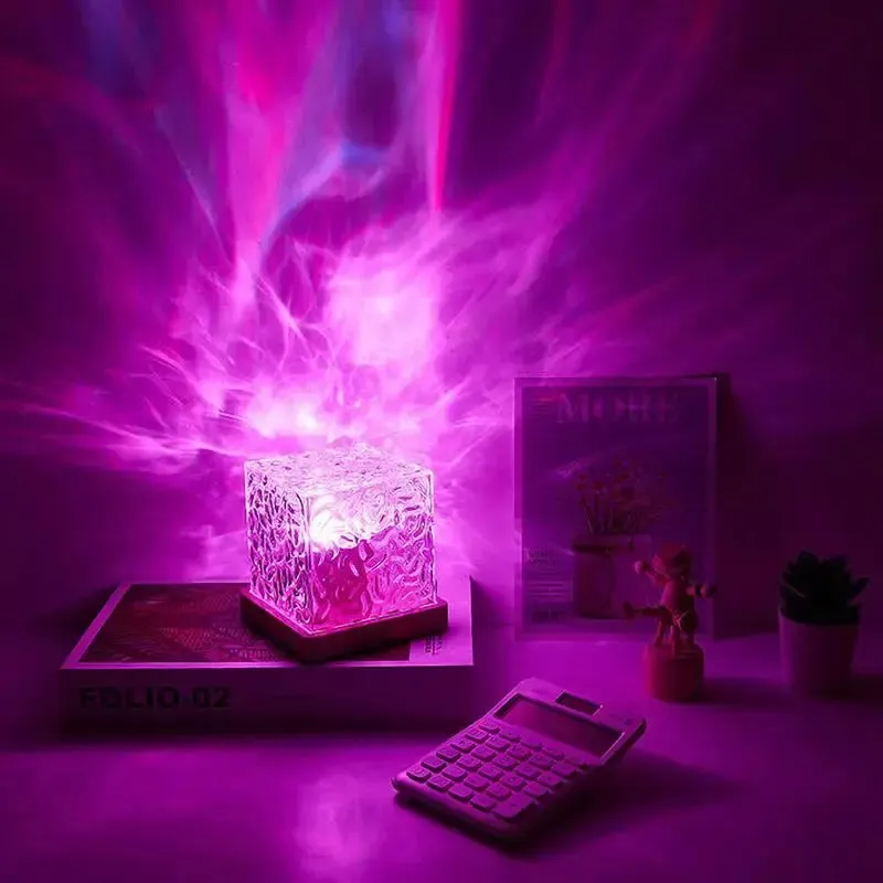 16 Colors Aura Tesseract Lamp Remote Control Cube Tesseract Lamp USB Charging 16 Colors Adjustable Acrylic Night Lamp Crystal Mood