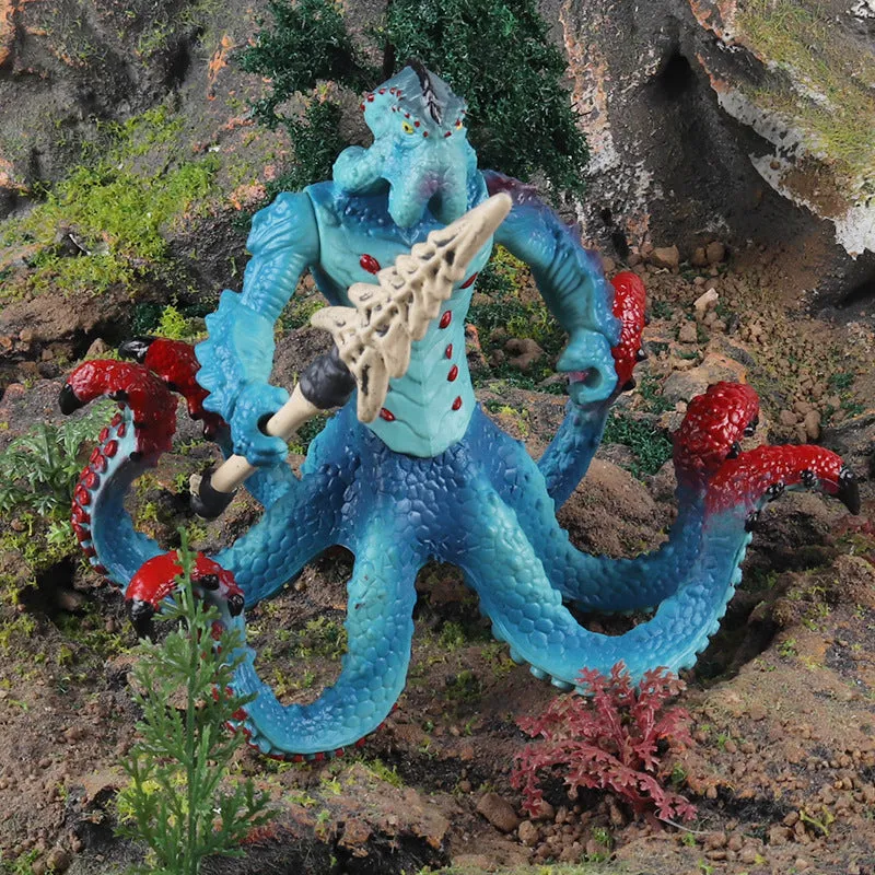 2pcs/Set Animal Model Octopus Monster Water Crab Monster Simulation Solid Western Warcraft with Weapons Battle Octopus Monster Ocean Myth Model Knight