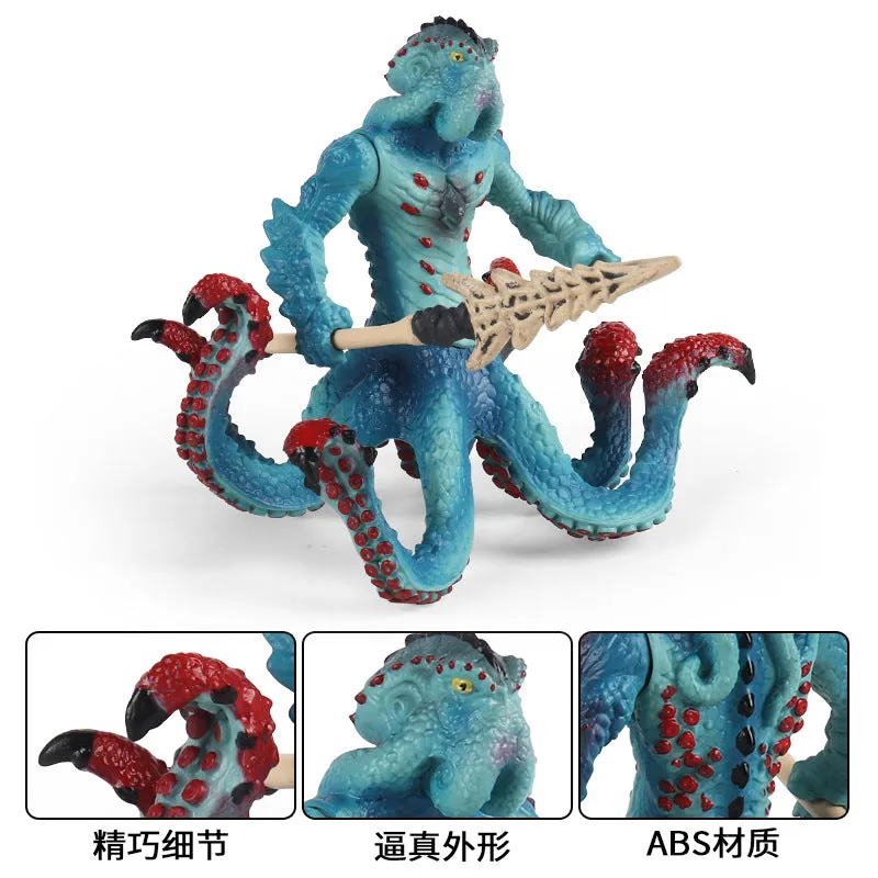 2pcs/Set Animal Model Octopus Monster Water Crab Monster Simulation Solid Western Warcraft with Weapons Battle Octopus Monster Ocean Myth Model Knight