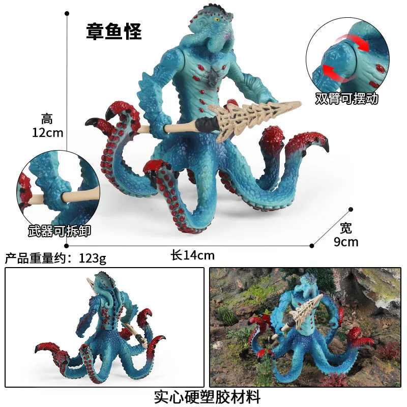 2pcs/Set Animal Model Octopus Monster Water Crab Monster Simulation Solid Western Warcraft with Weapons Battle Octopus Monster Ocean Myth Model Knight