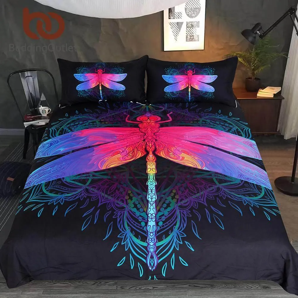 3pcs Fascinating Dragonfly Mandala Comfortable Duvet Cover Bedding set Mavigadget