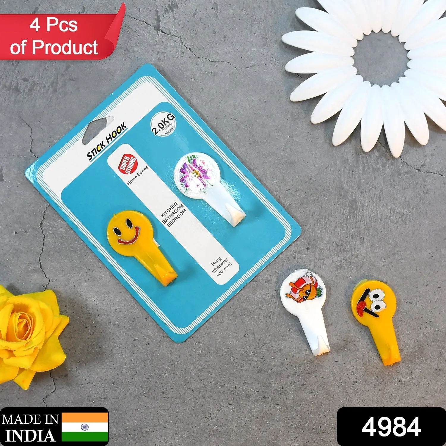 4984 4 PC ADHESIVE HOOK FOR HOLDING STUFFS,KEY AND OTHER ITEMS