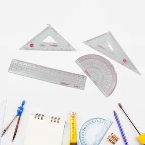 7911 4 Pcs Math Set for Kids and Students, Plastic Geometry Set with Ruler, Protractor and Squares, School Supplies