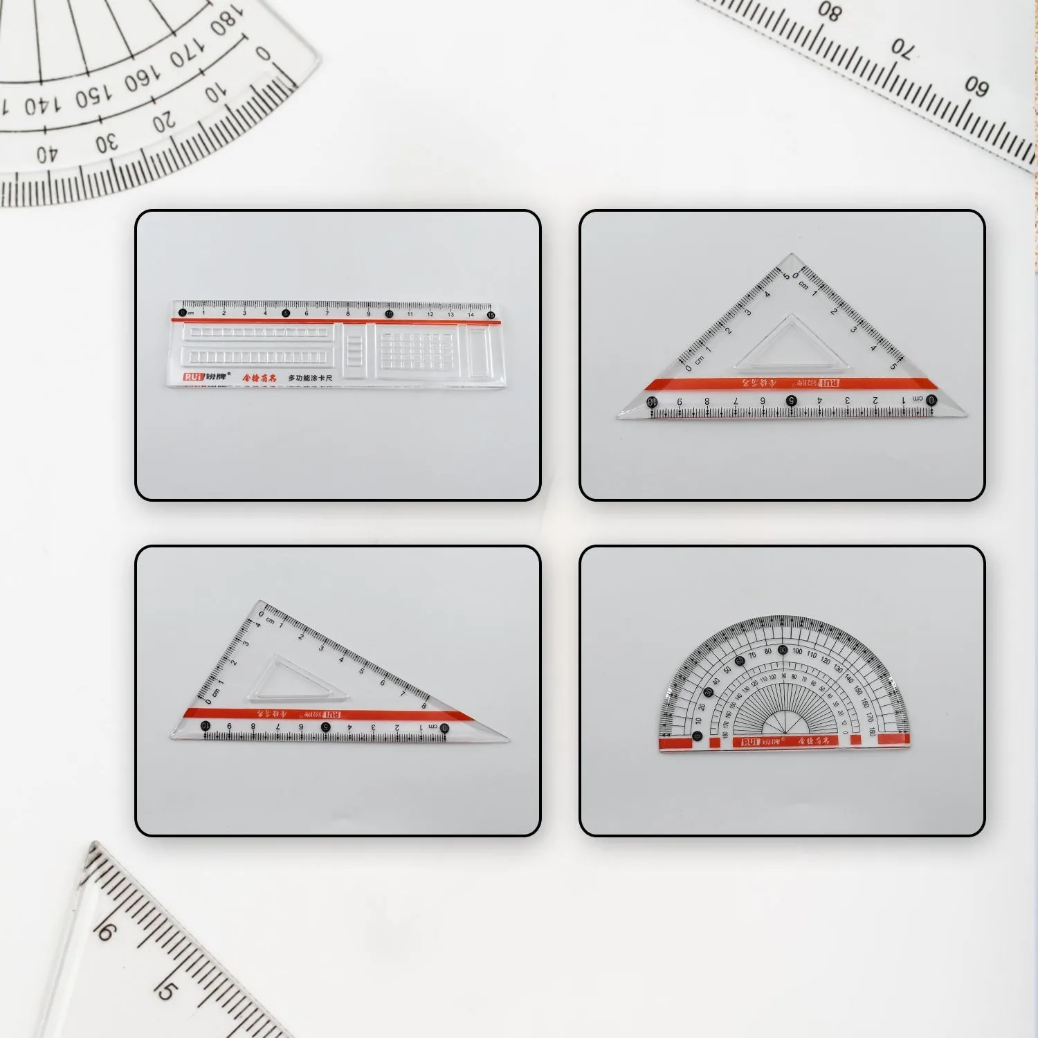 7916 Map Measuring Tool Set with Protractor 30 / 60 45 Degree Triangle Ruler 16 cm Straight Ruler Plastic