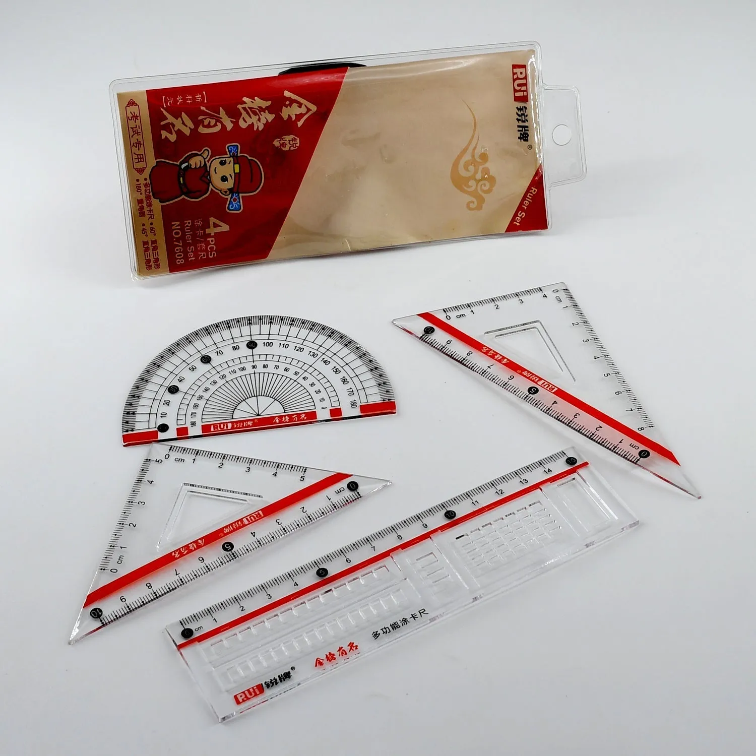 7916 Map Measuring Tool Set with Protractor 30 / 60 45 Degree Triangle Ruler 16 cm Straight Ruler Plastic