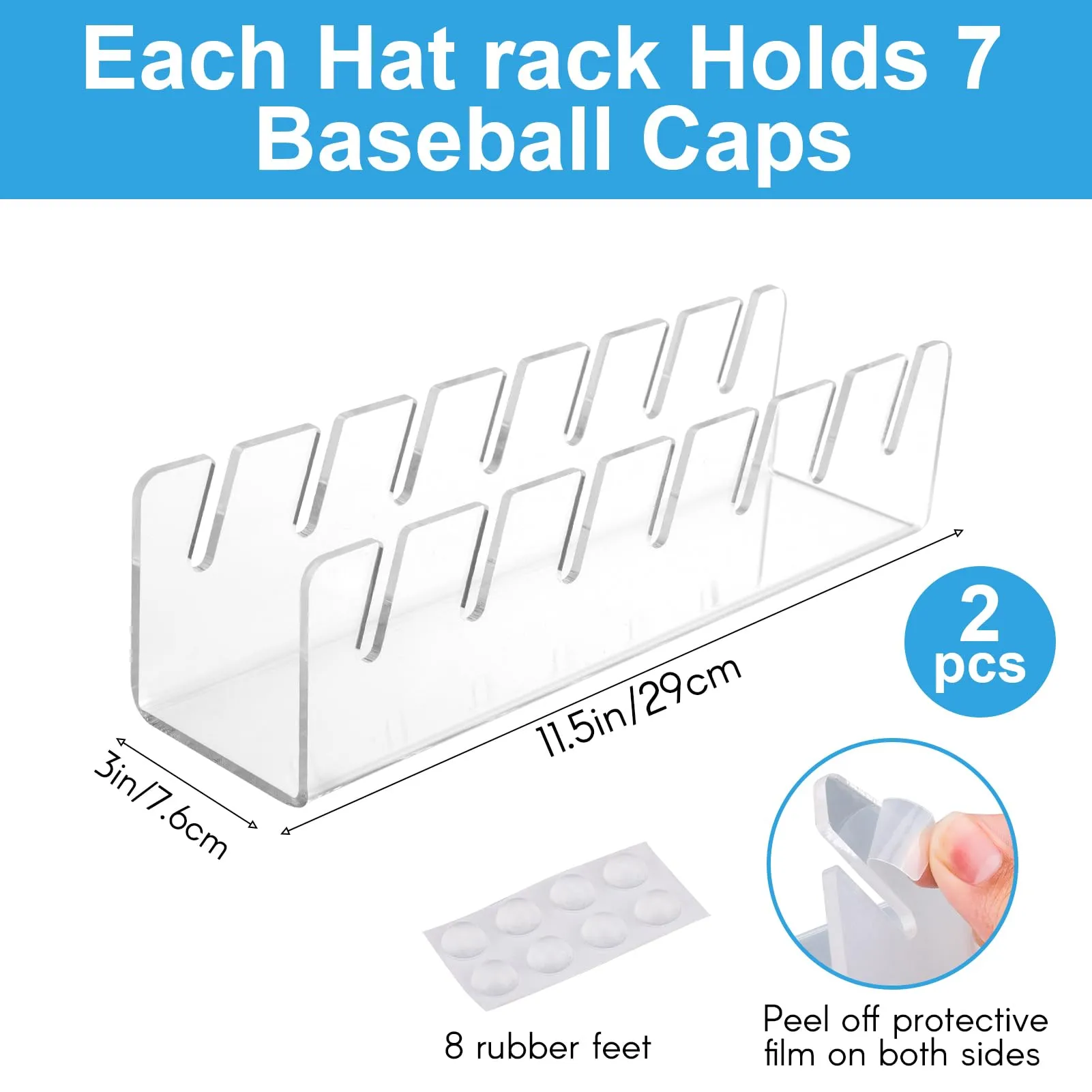 AIERSA 2024 New Hat Organizer for Baseball Caps,2 Pcs Acrylic Hat Organizer,Hat Stand for Baseball Caps,Plastic Hat Holder,Hat Racks for Hold 14 Caps,Clear
