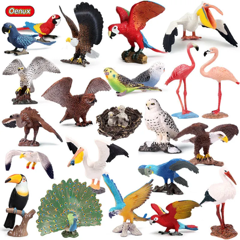 Animal Model Toy Set Flying Bird Bird Eagle Parrot Peacock Flamingo Cake Decorative Ornaments Children's Cognitive Toy