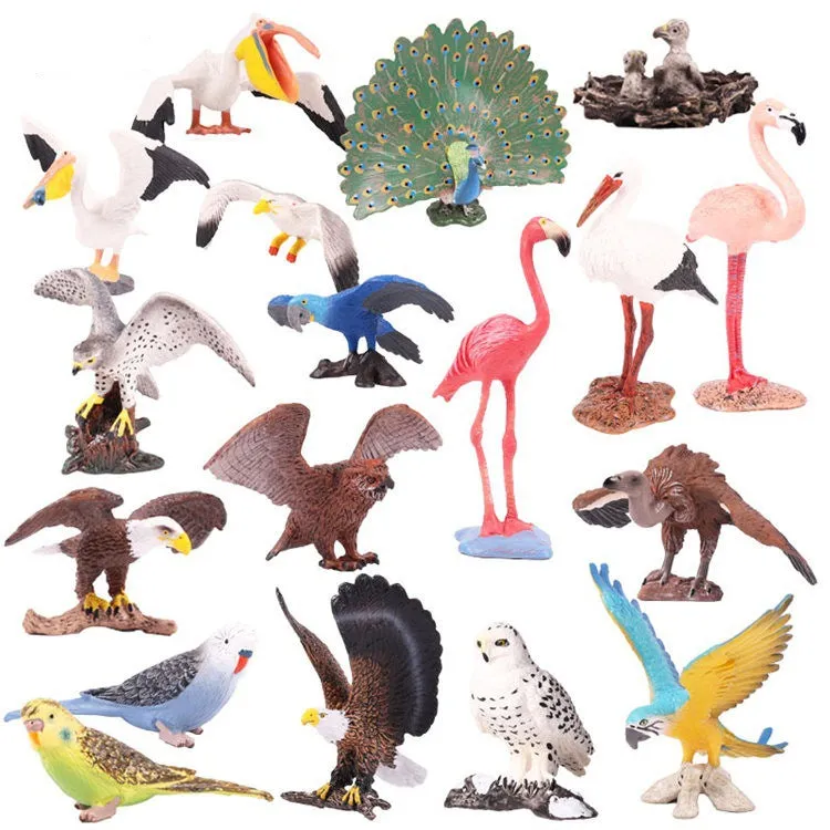 Animal Model Toy Set Flying Bird Bird Eagle Parrot Peacock Flamingo Cake Decorative Ornaments Children's Cognitive Toy