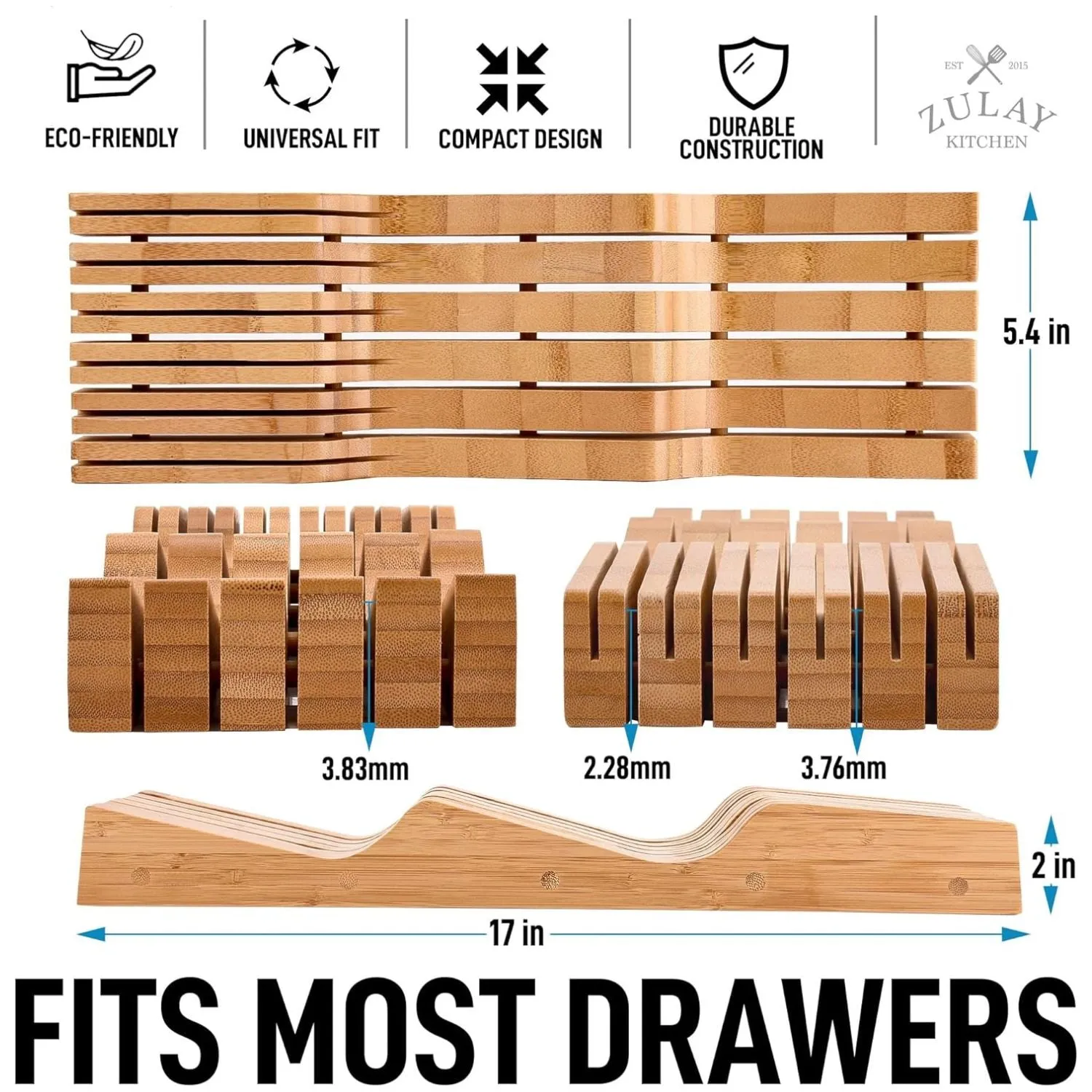 Bamboo Knife Drawer Organizer Tray