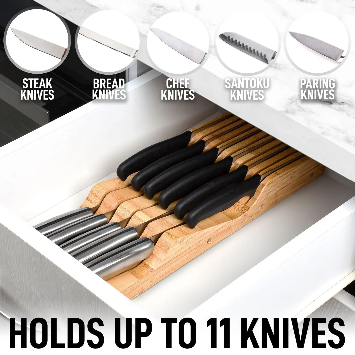 Bamboo Knife Drawer Organizer Tray