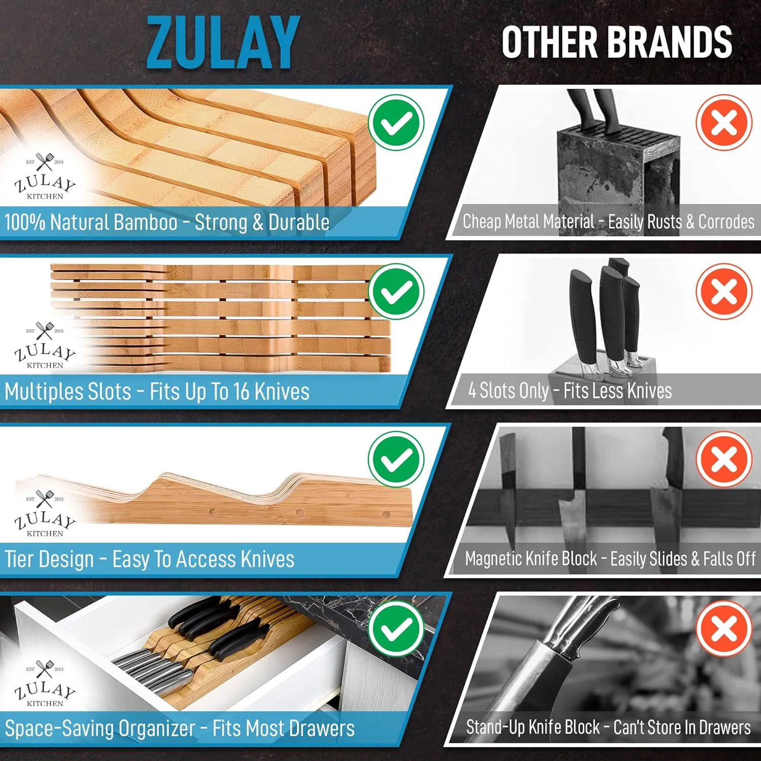 Bamboo Knife Drawer Organizer Tray