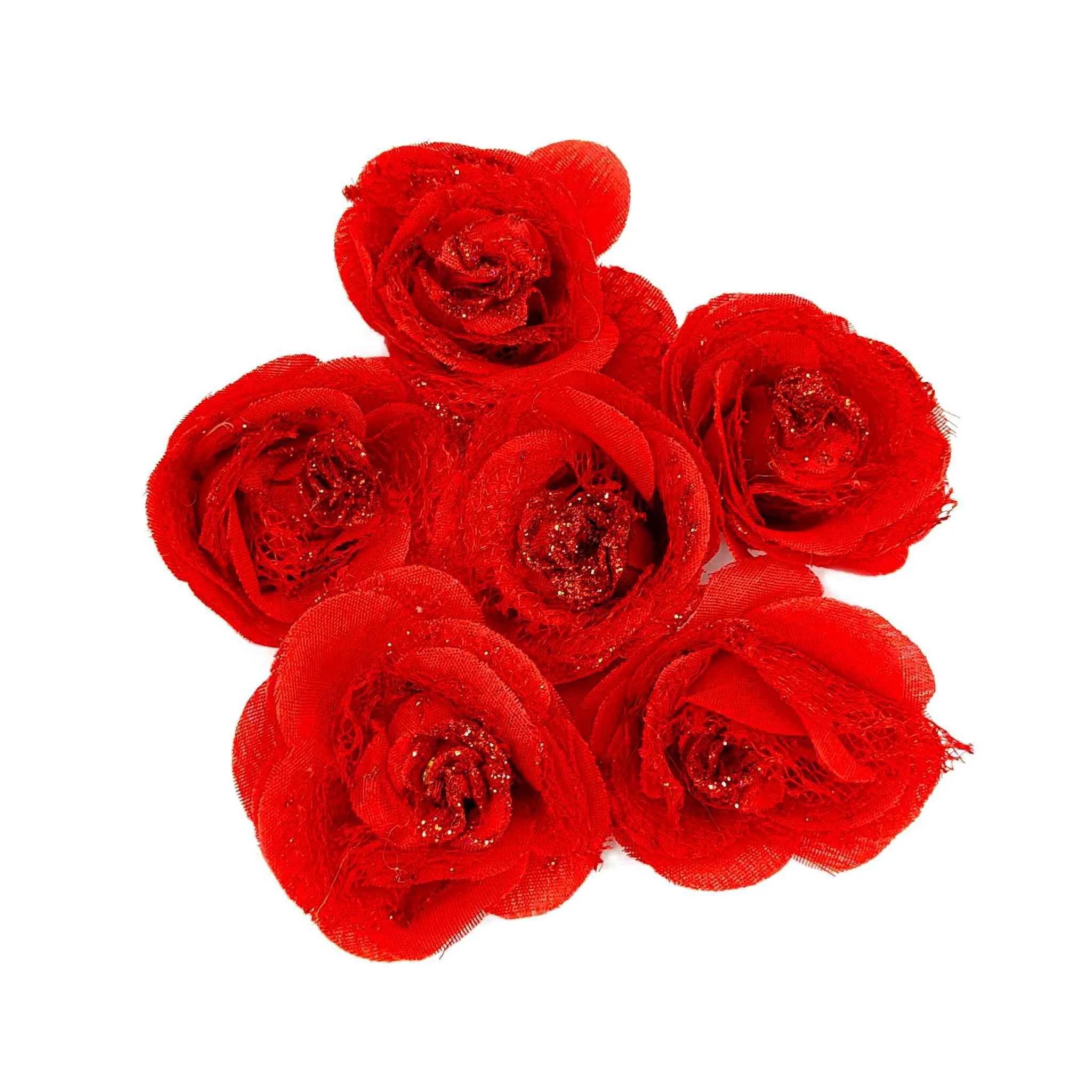 Beautiful Big Fabric Rose Flowers with Net for DIY Craft, Trousseau Packing or Decoration - Design 37