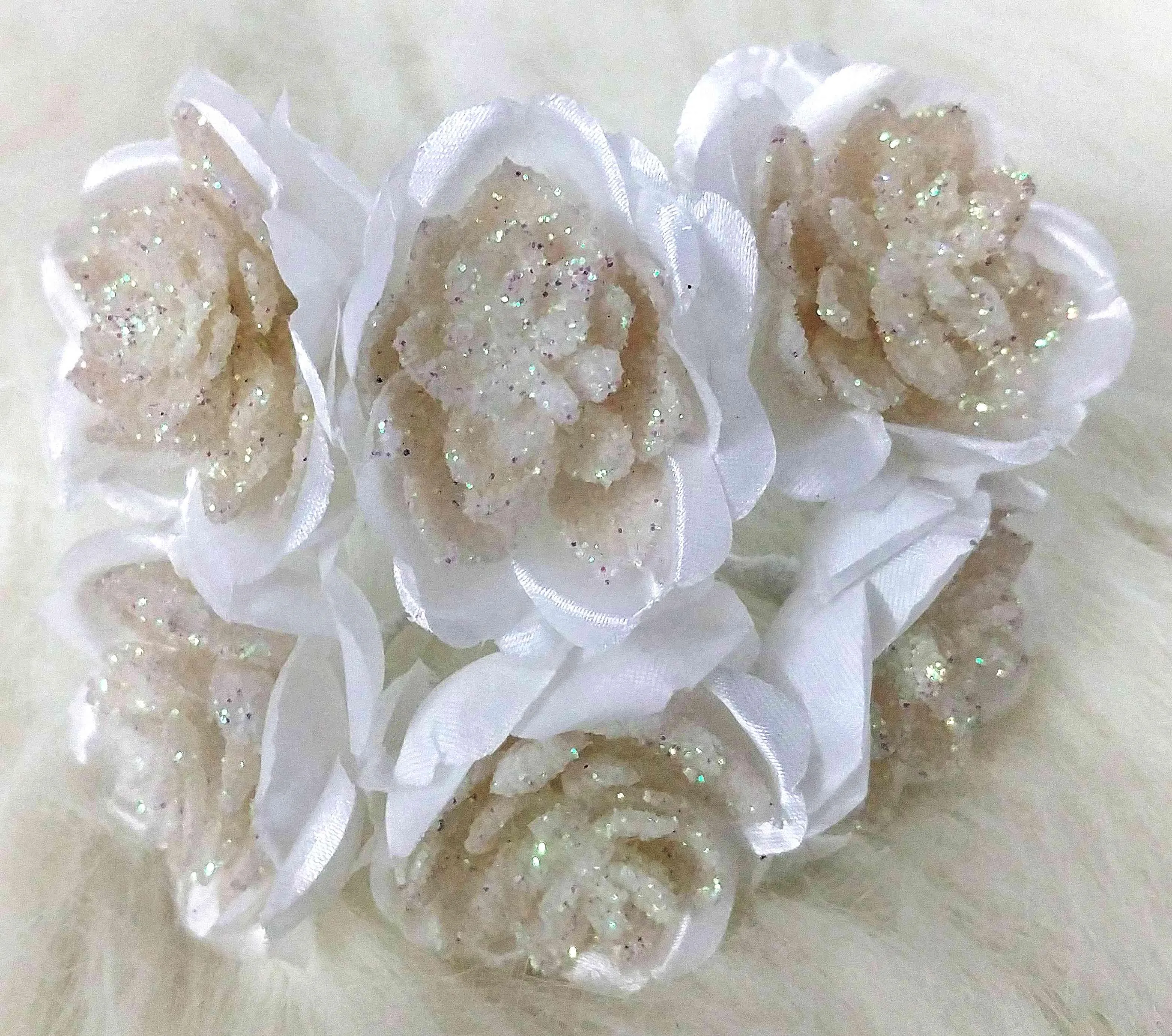 Beautiful Glittery Fabric Flowers for DIY Craft, Trousseau Packing or Decoration - Design 16