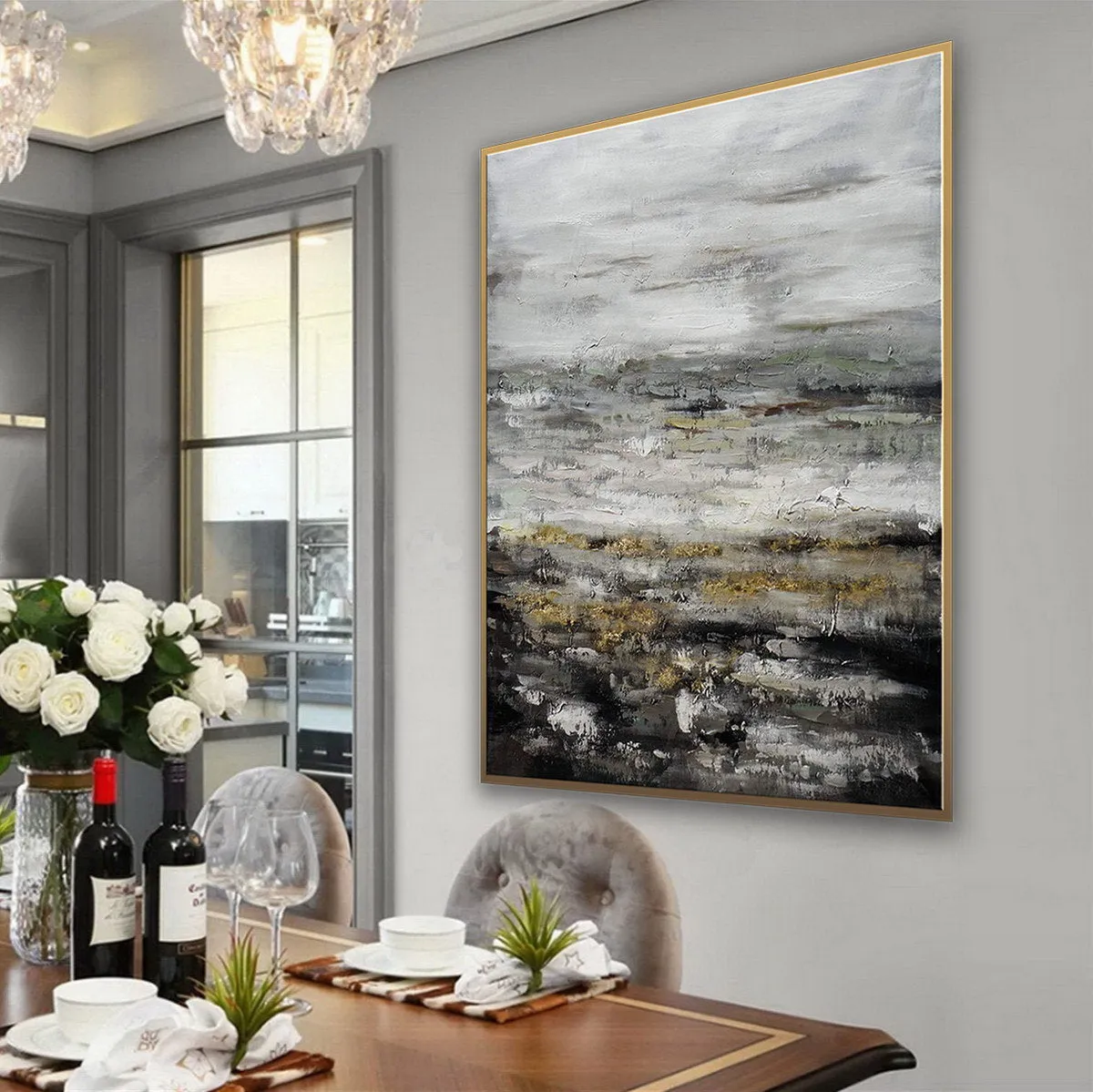 Black Gray Brown Contemporary Art Thick Heavy Texture Painting Sp011