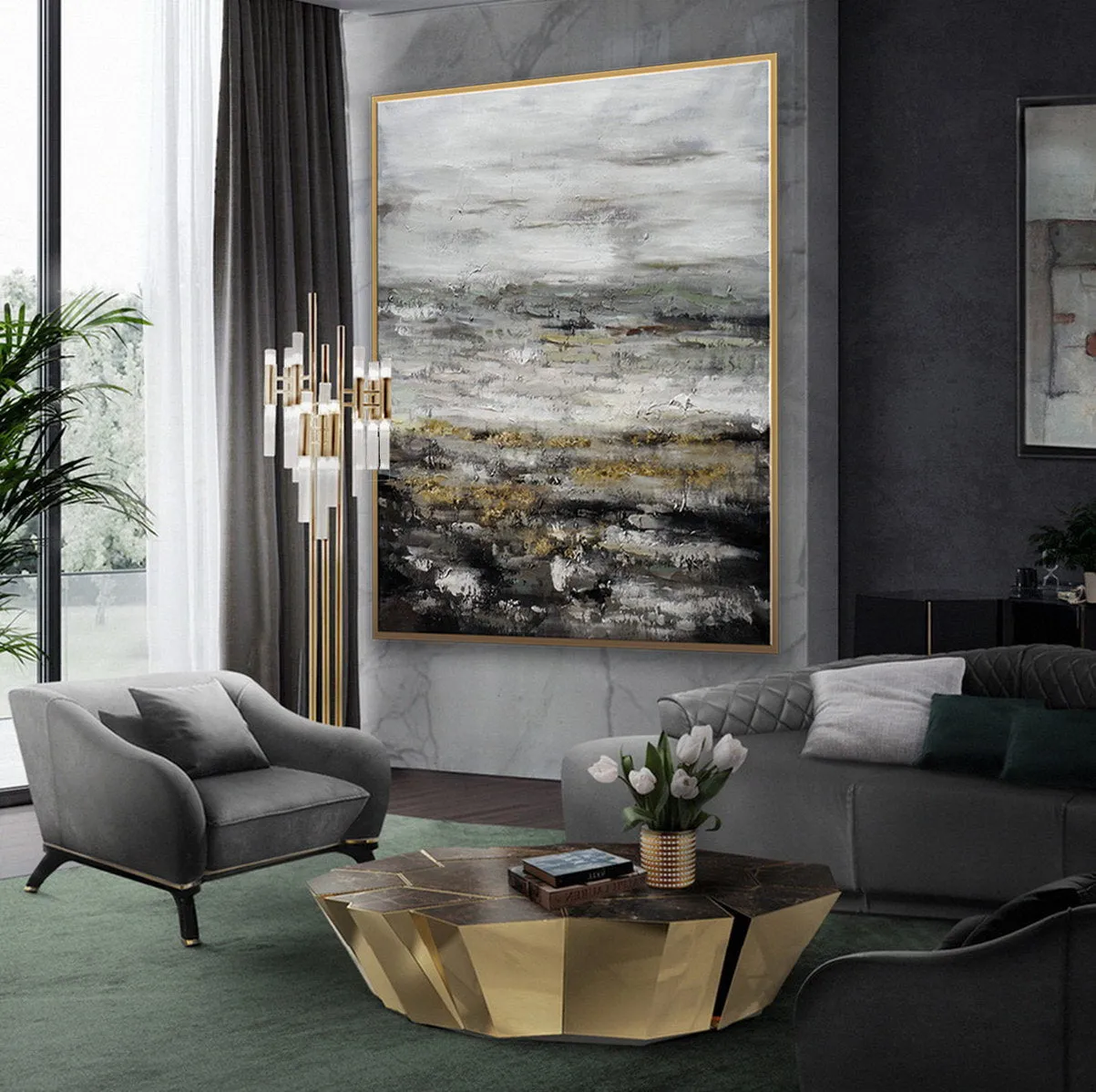 Black Gray Brown Contemporary Art Thick Heavy Texture Painting Sp011