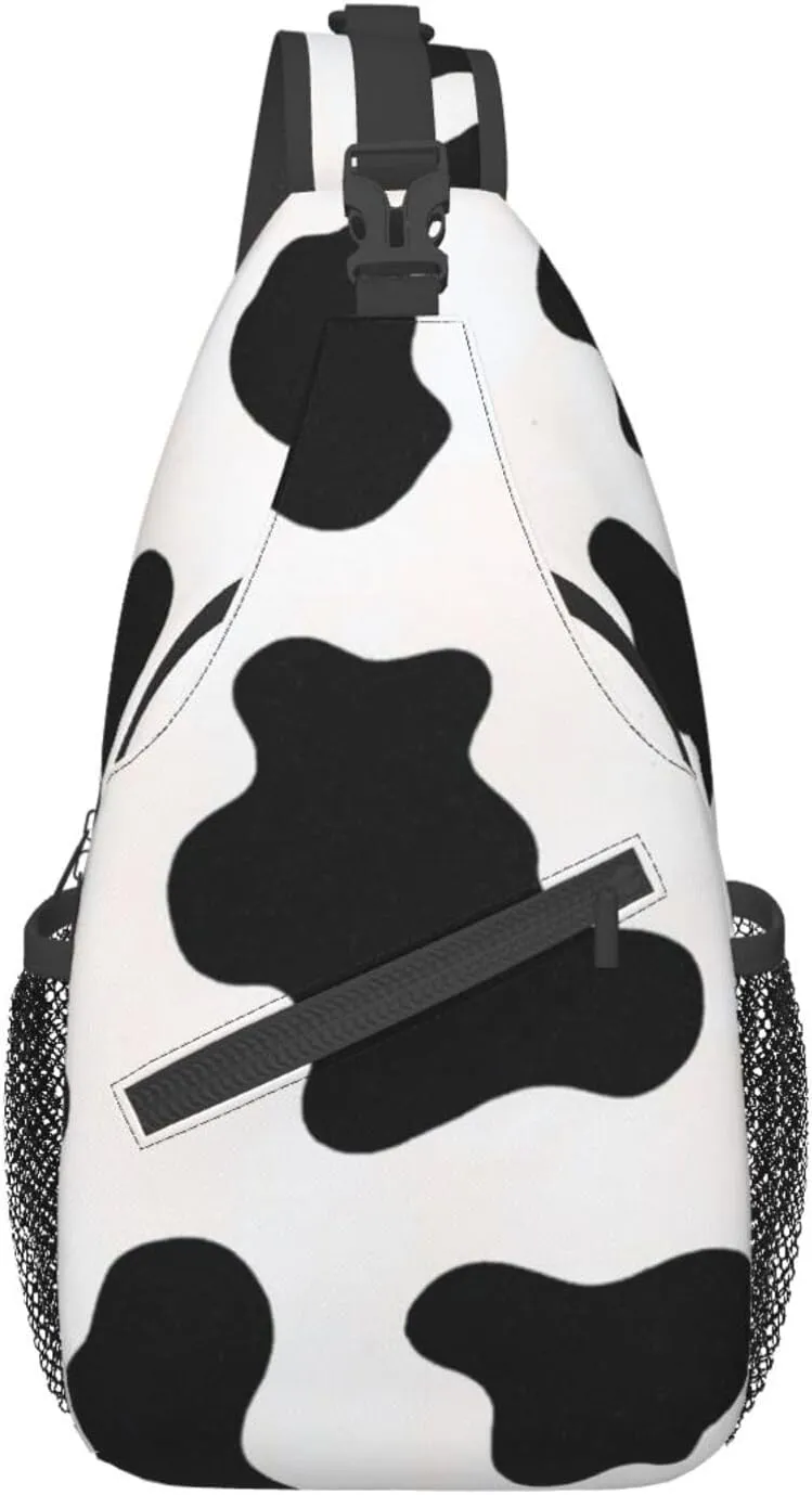 Black/White Cow Print Crossbody Sling Backpack