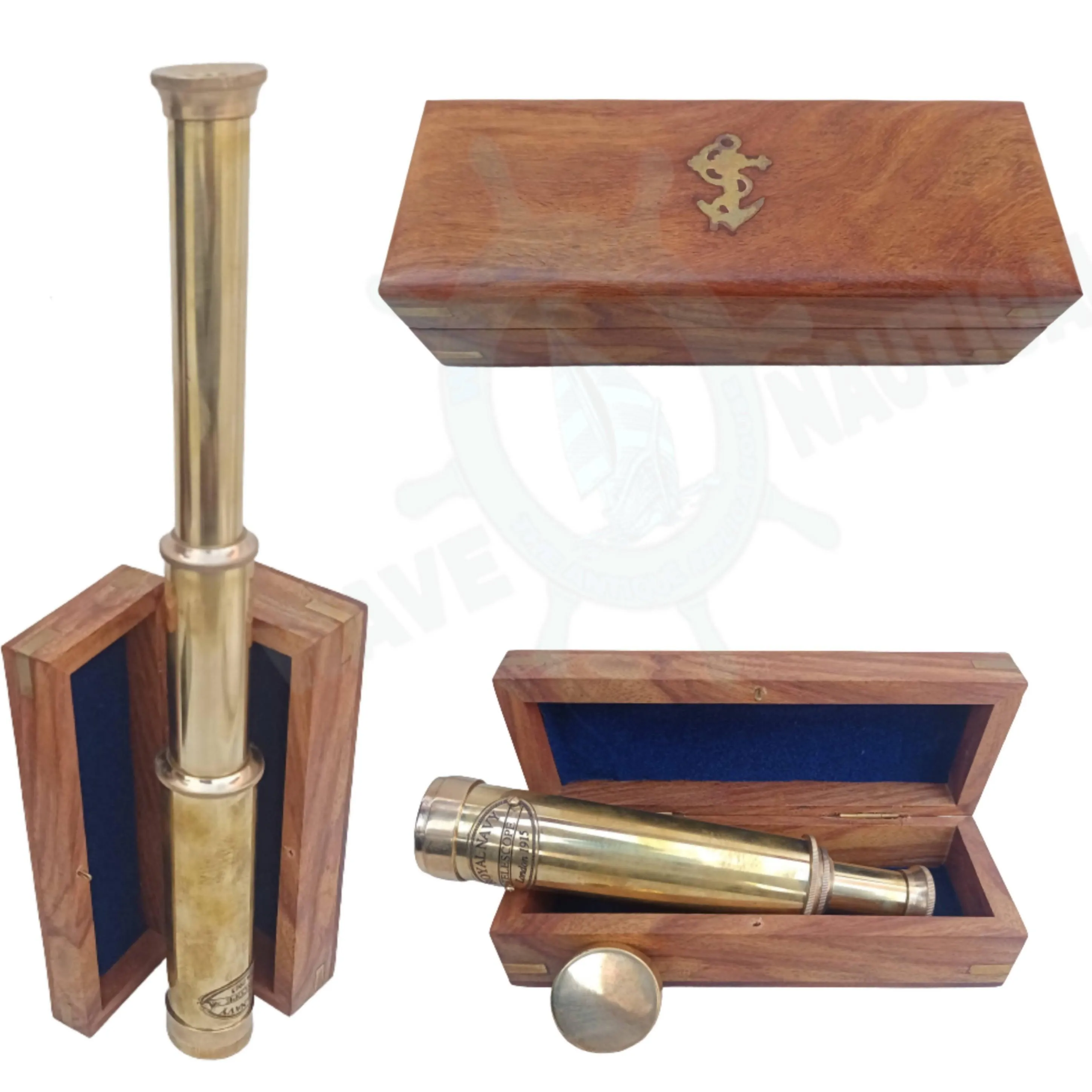 Brass Telescope with Solid Wood Box Handmade Brass Telescope with Lens Cover