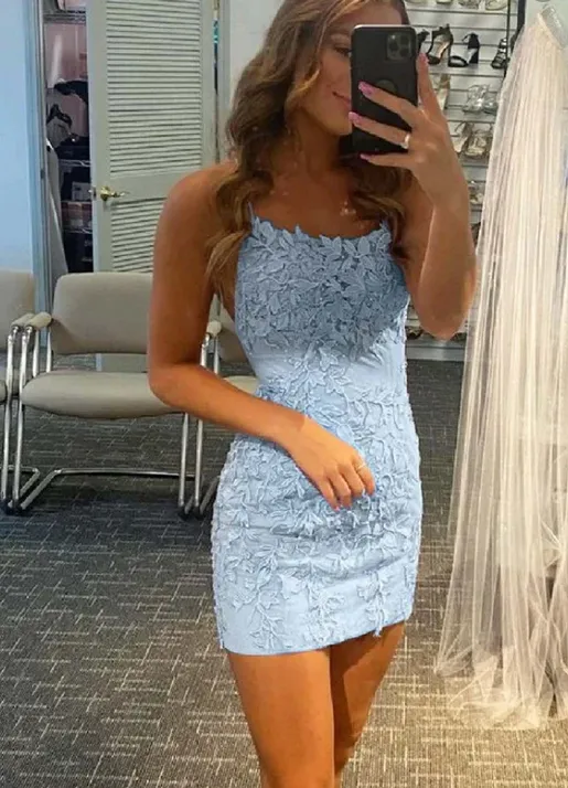 Charming Lace Appliqued Criss-Cross Short Homecoming Dresses, HDS0074