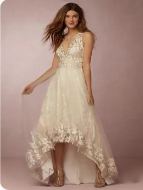 Charming Spaghetti Straps Short Front Long Back Elegant Homecoming Dresses, HDS0066