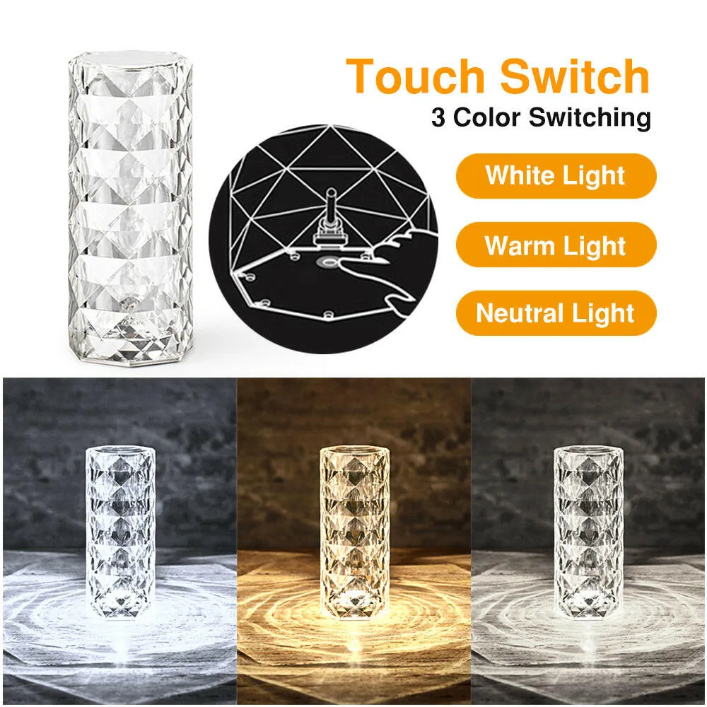 Crystal LED RGB Lamp Remote Touch Control USB Diamond Projector Table Home