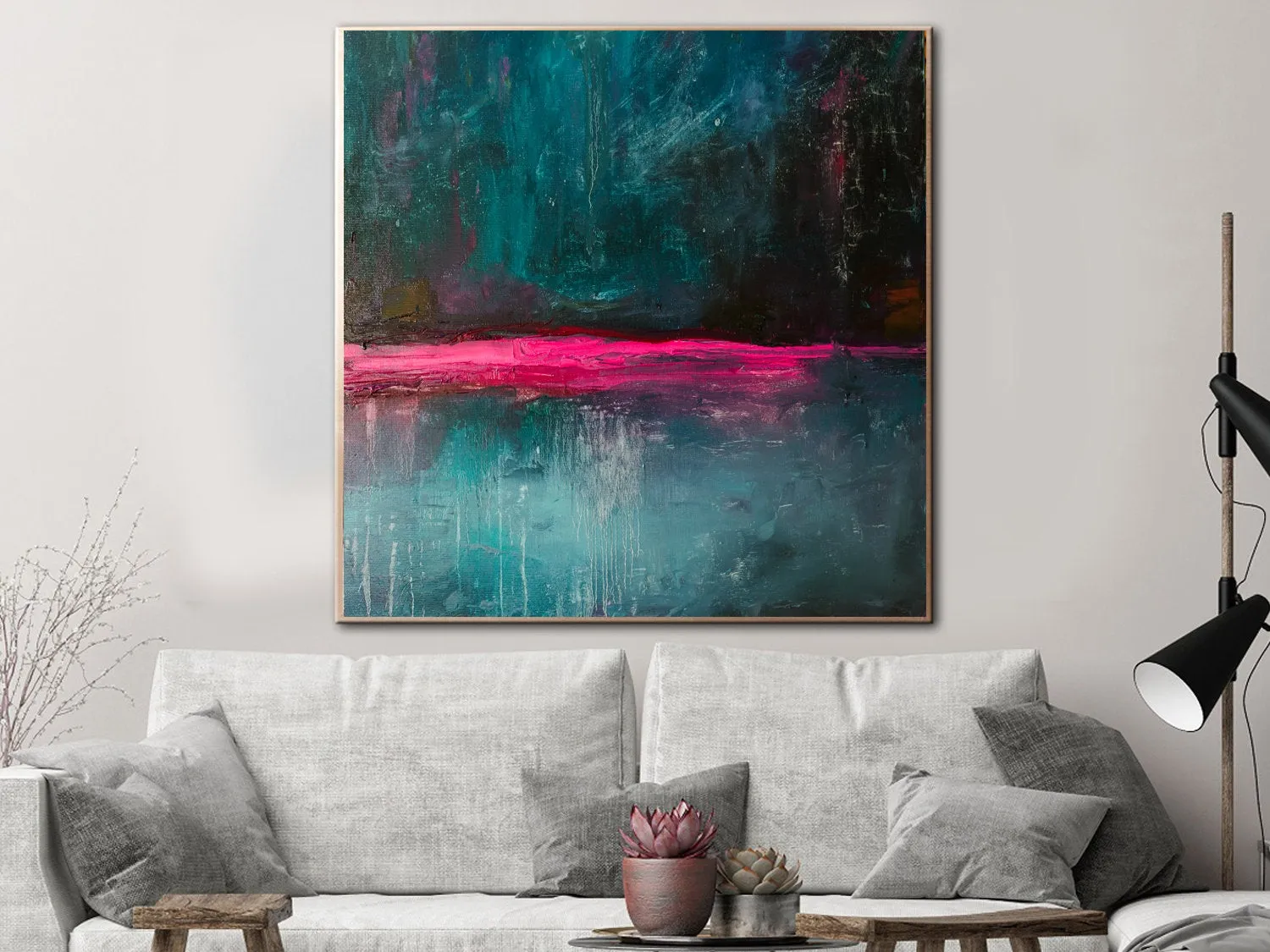 Dark Blue Abstract Painting Original Artwork Green Texture Painting Sp047