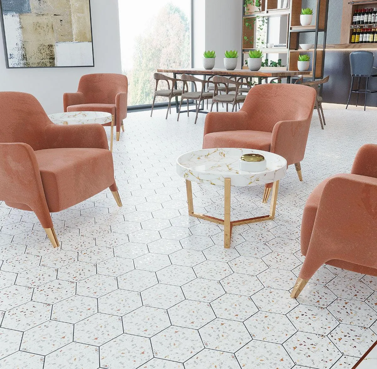 Desert Sand Terrazzo Hex Porcelain Tile