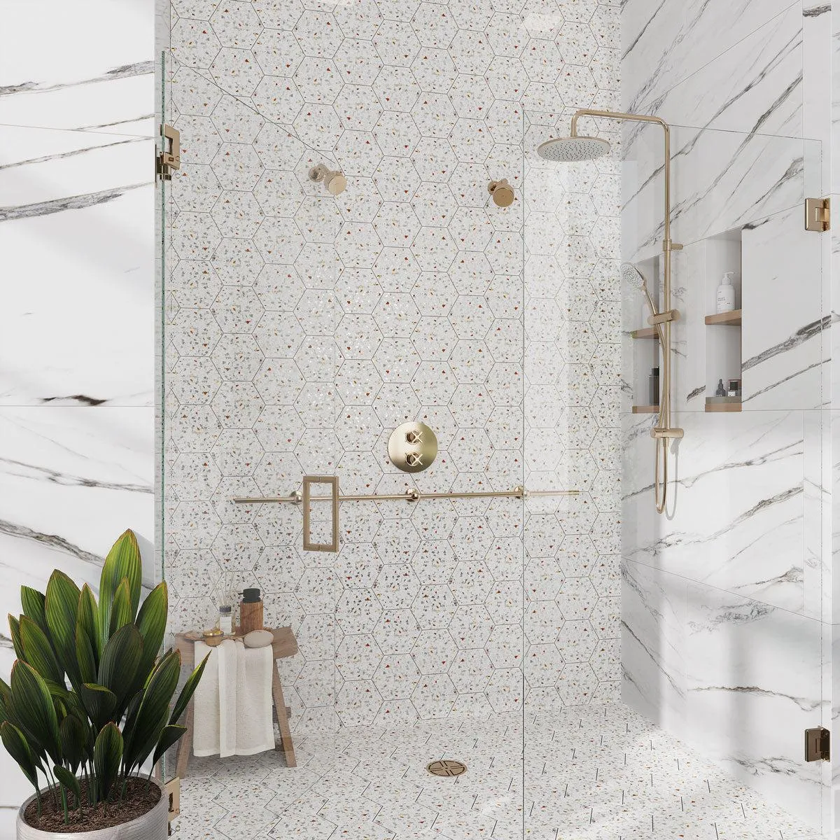 Desert Sand Terrazzo Hex Porcelain Tile