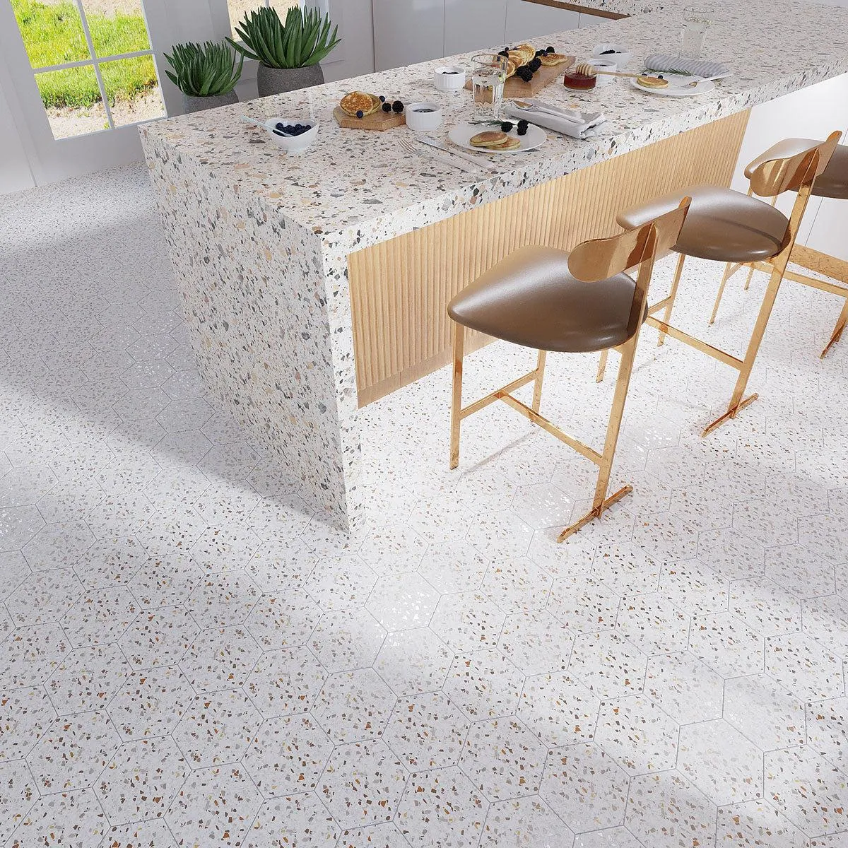 Desert Sand Terrazzo Hex Porcelain Tile