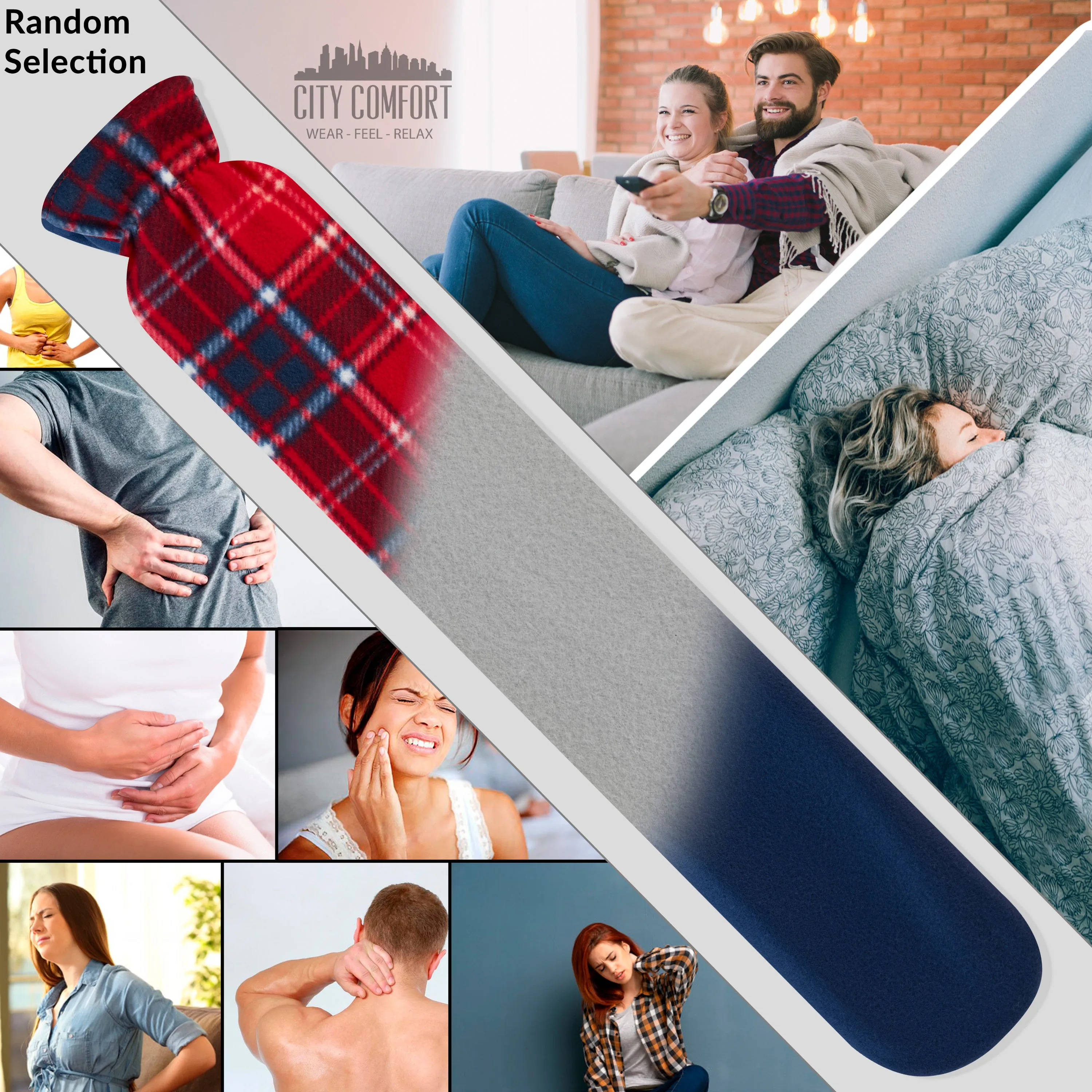 Extra Long Hot Water Bottle with Soft Fleece Cover - Random Selection