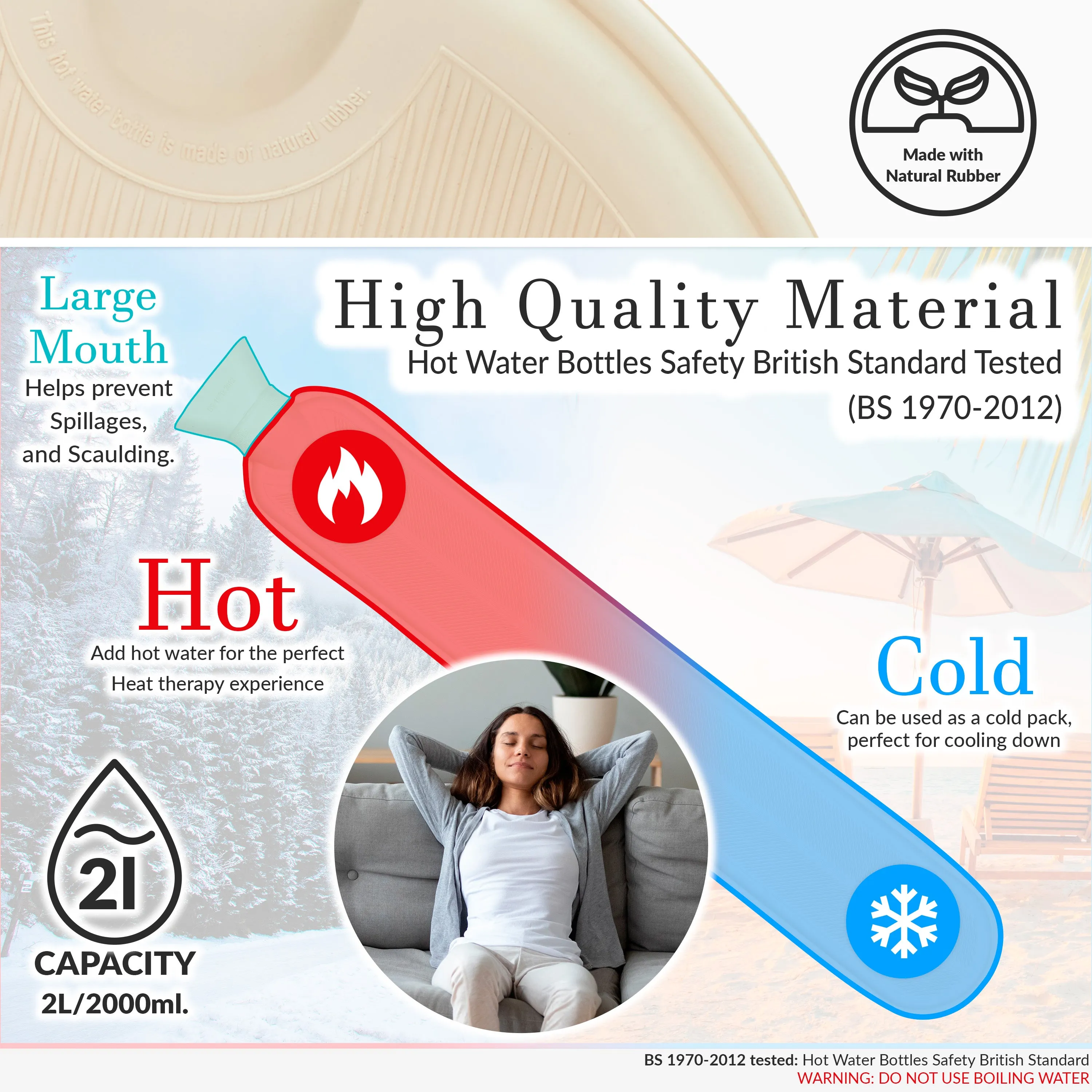 Extra Long Hot Water Bottle with Soft Fleece Cover - Random Selection