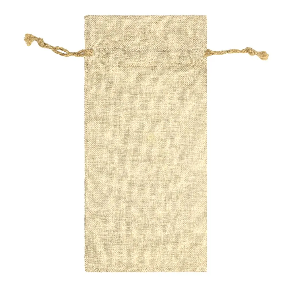 Faux Burlap Drawstring Bottle Bag - 17 x 34 cm