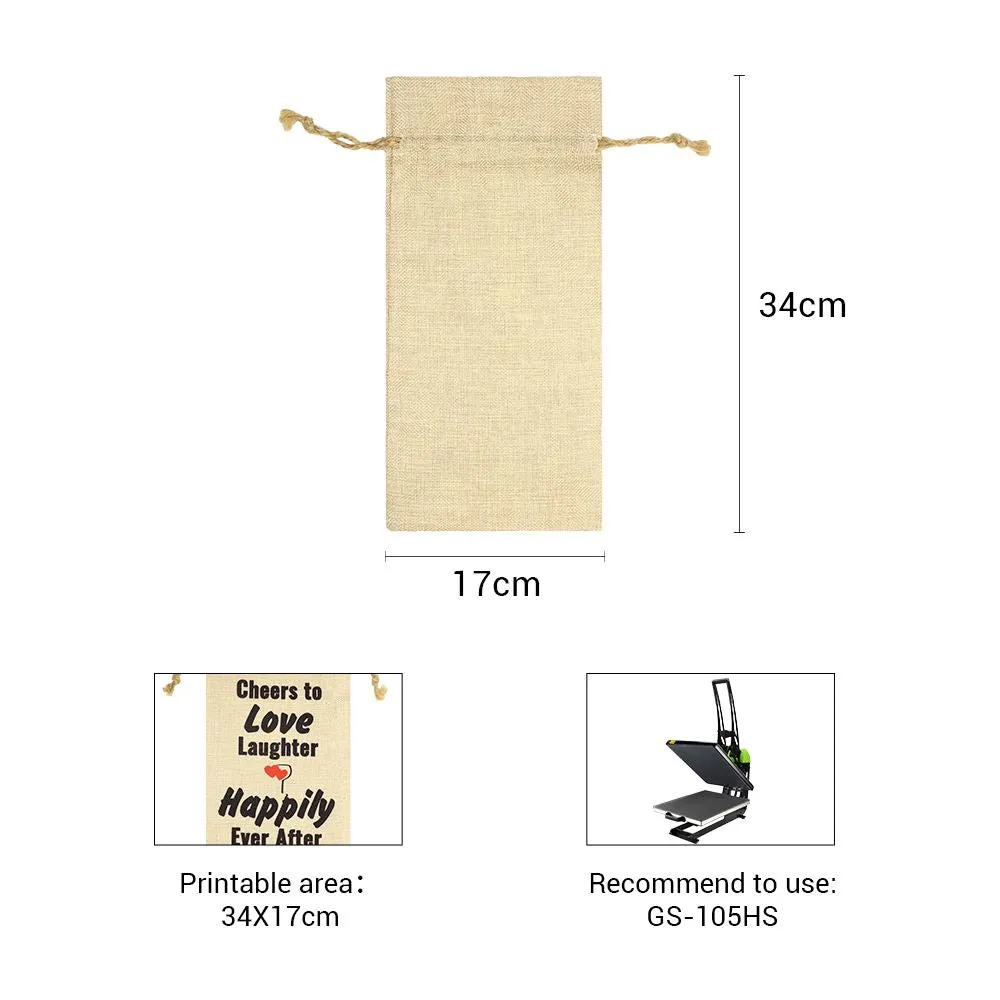 Faux Burlap Drawstring Bottle Bag - 17 x 34 cm