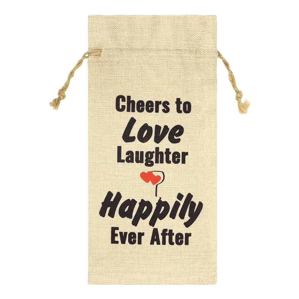 Faux Burlap Drawstring Bottle Bag - 17 x 34 cm