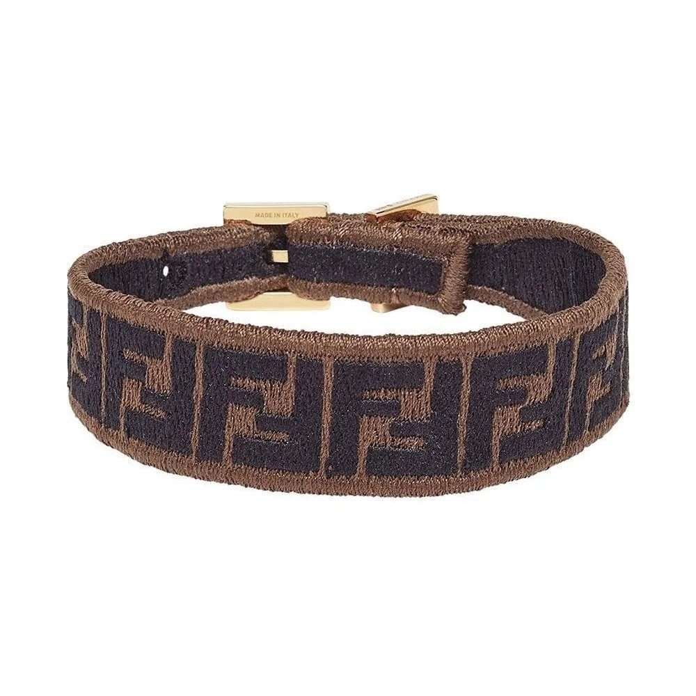 Fendi FF Embroidered Brown Lavender Kit Bracelet 8AH256
