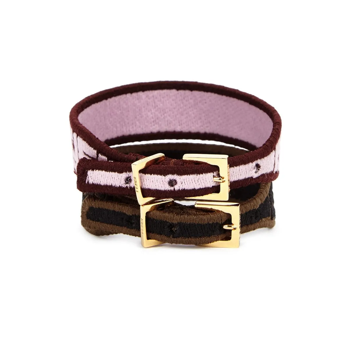 Fendi FF Embroidered Brown Lavender Kit Bracelet 8AH256