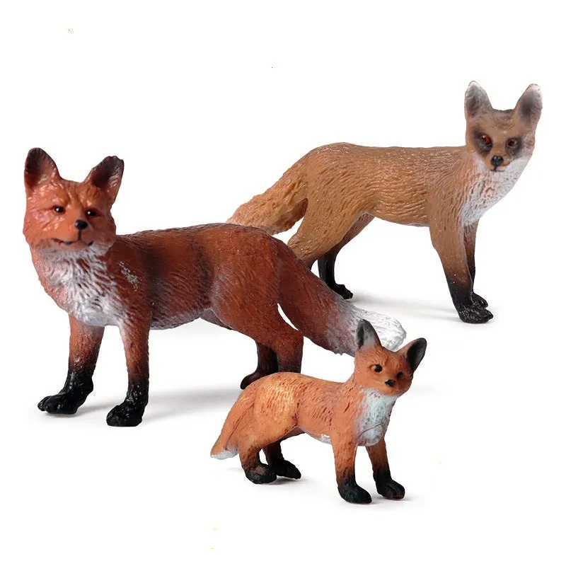 Fox model toy wild animal model set toy simulation solid fox plum deer children cake decorations