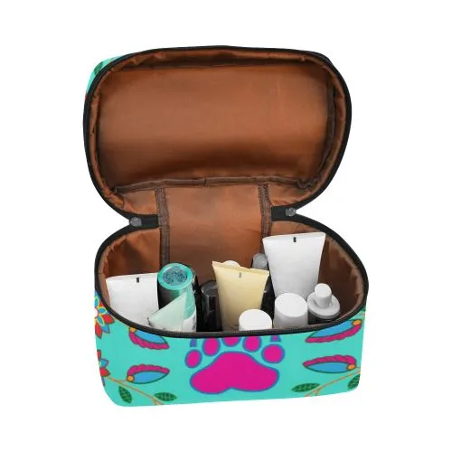 Geometric Floral Fall-Sky Cosmetic Bag/Large