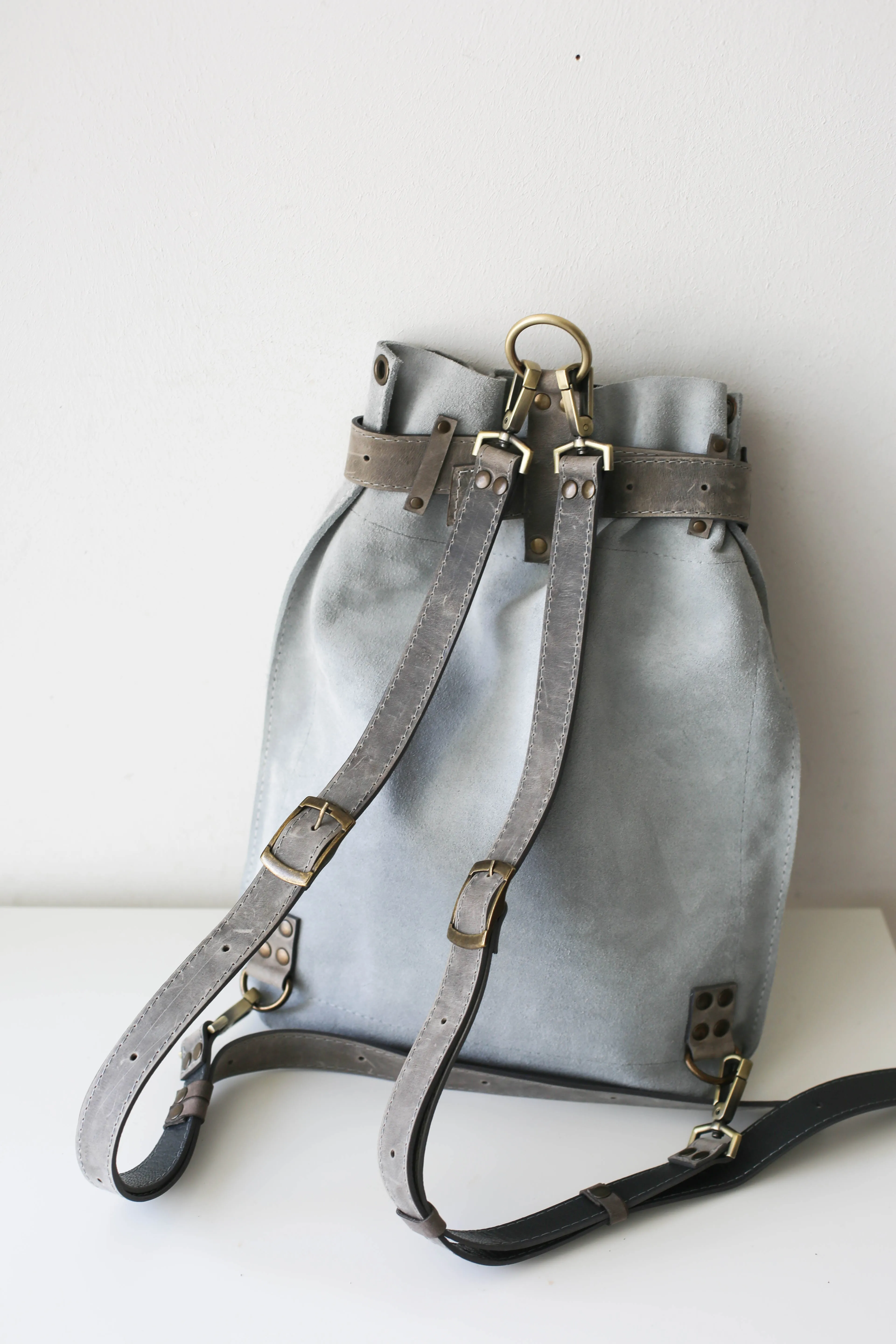 Gray Suede Sling Backpack