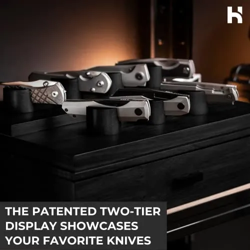 Holme & Hadfield Pocket Knife Display Case Black Wood TwoTier 360 Knife Holder