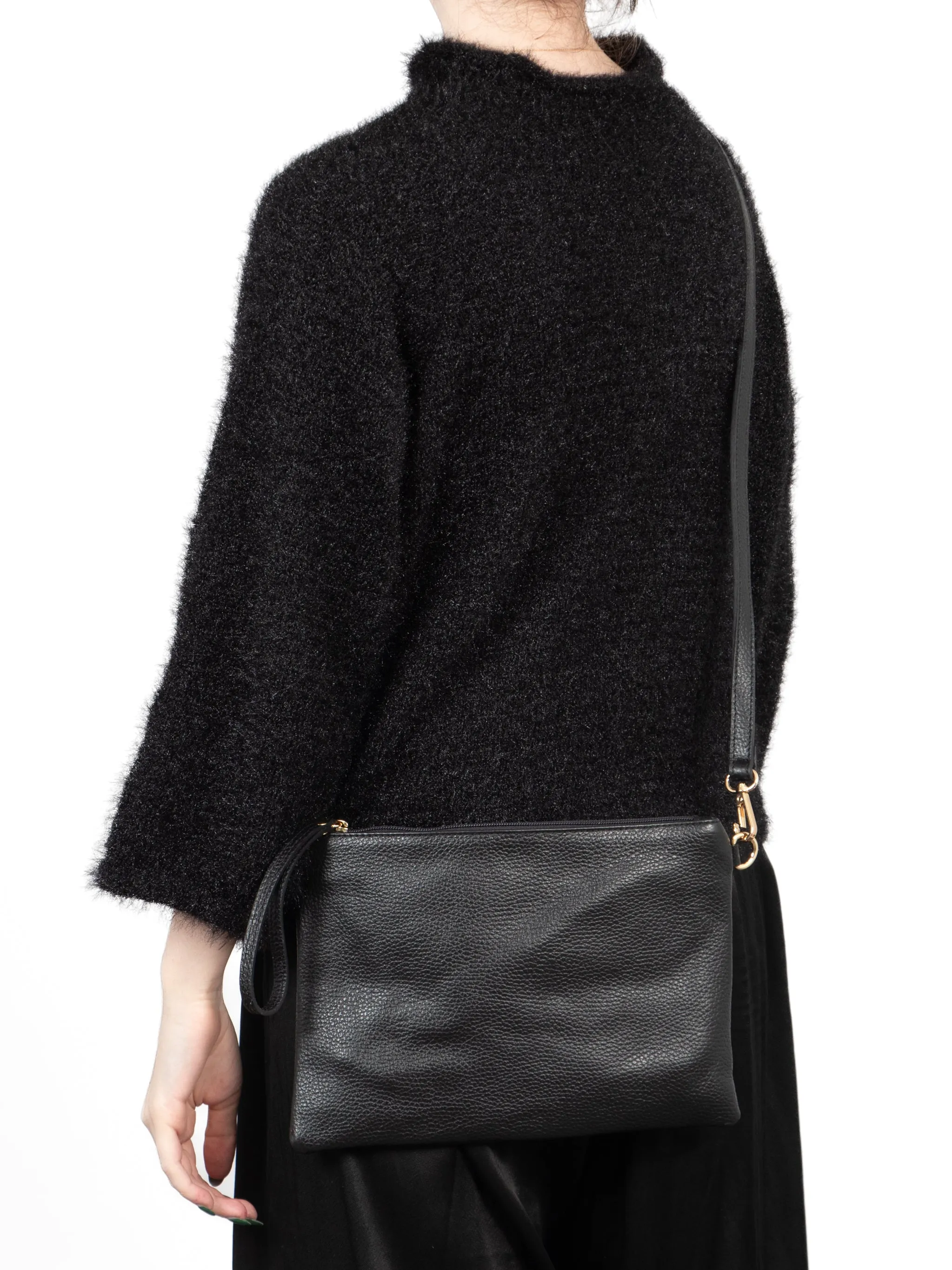 Jenna - Italian Leather Clutch Bag - Black, Pebbled