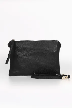 Jenna - Italian Leather Clutch Bag - Black, Pebbled