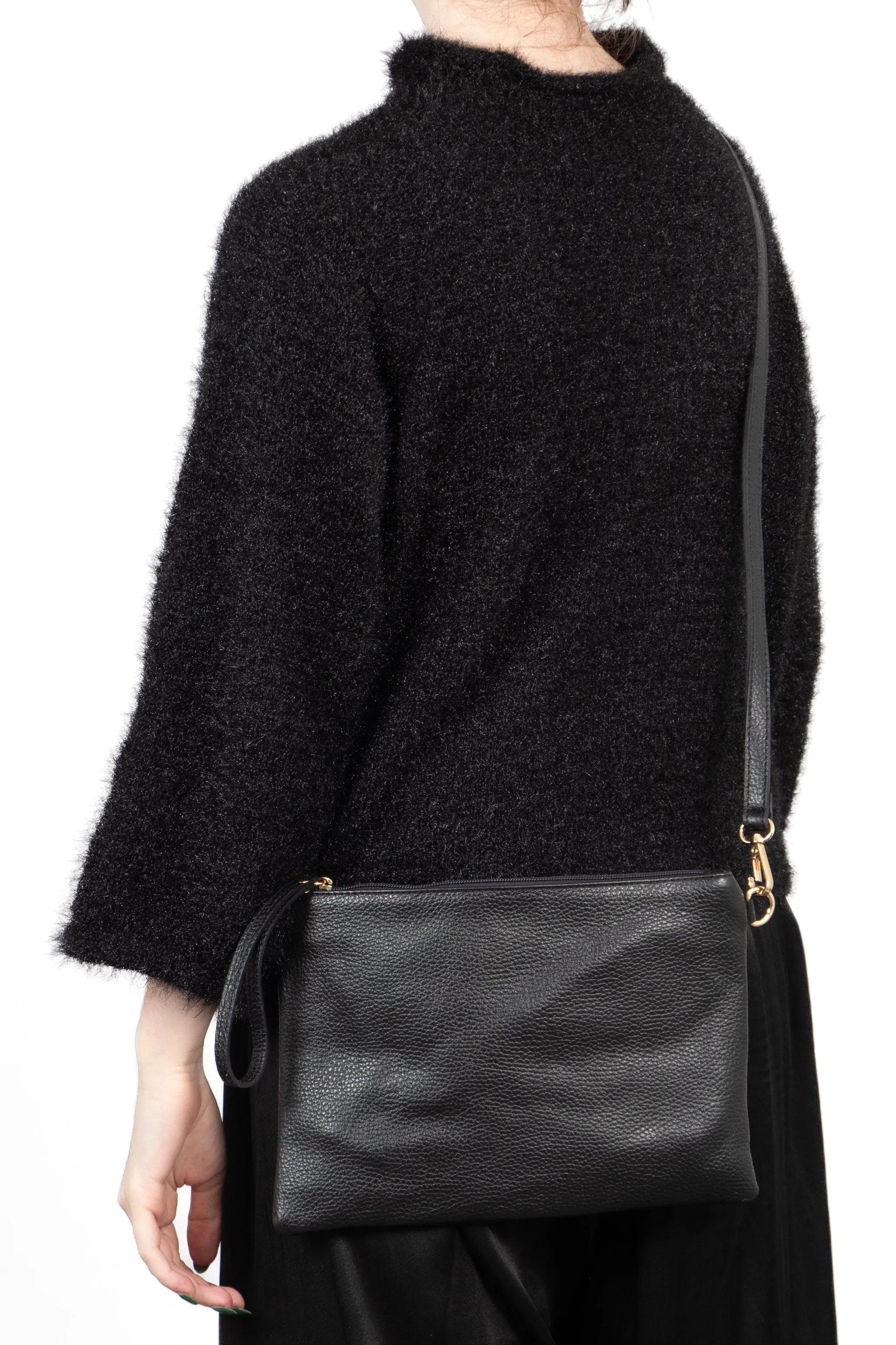 Jenna - Italian Leather Clutch Bag - Black, Pebbled