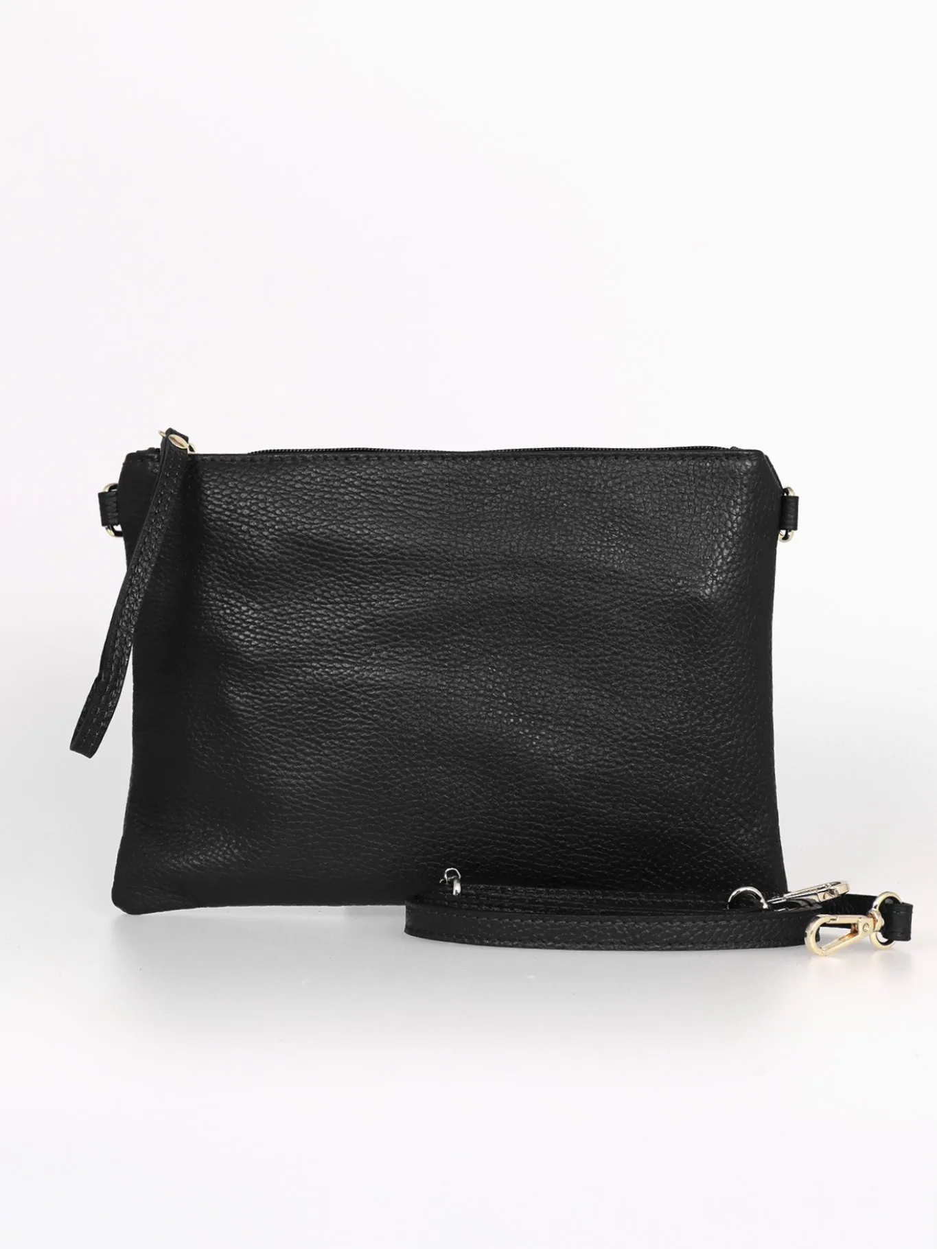 Jenna - Italian Leather Clutch Bag - Black, Pebbled