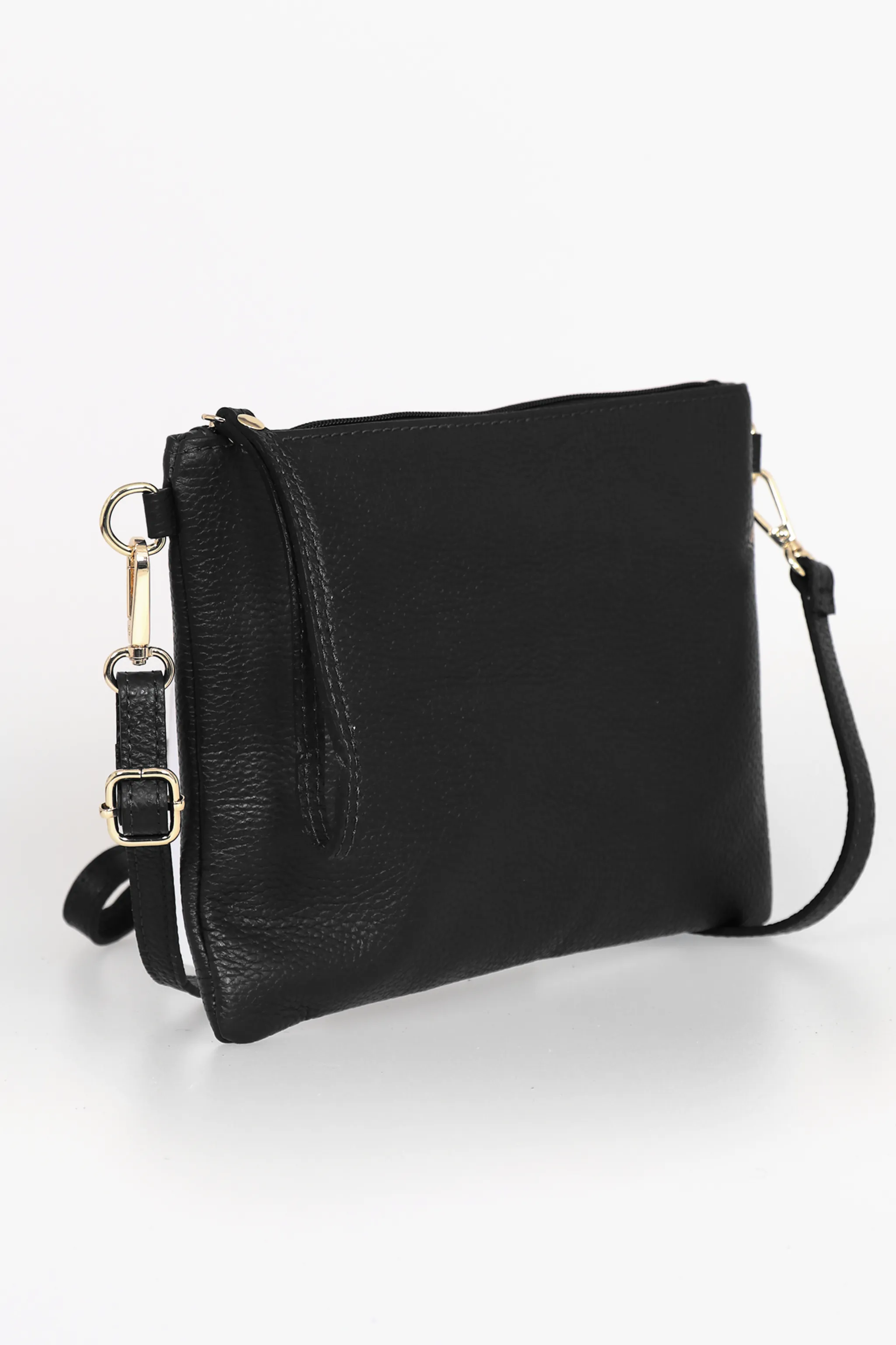 Jenna - Italian Leather Clutch Bag - Black, Pebbled