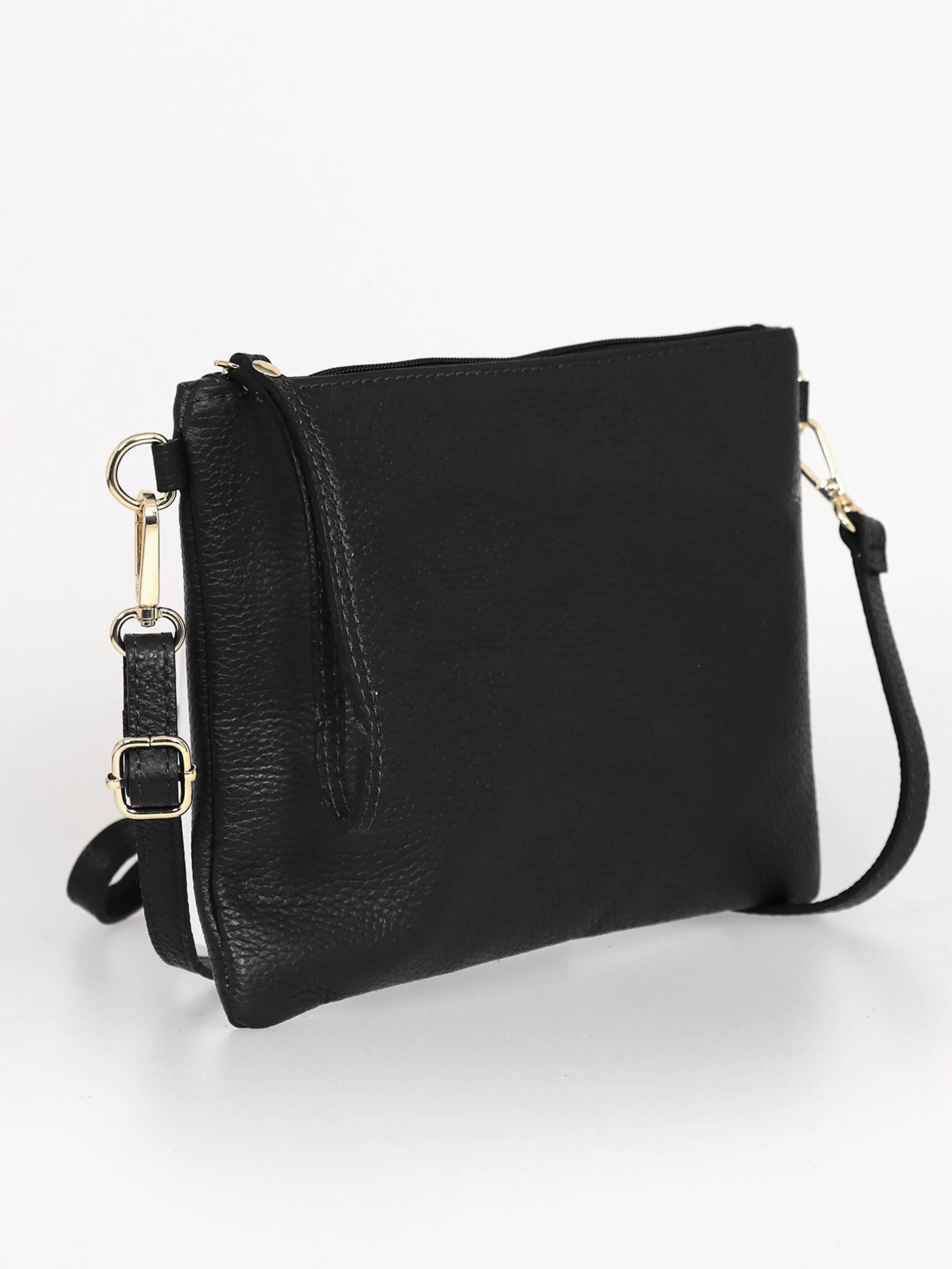 Jenna - Italian Leather Clutch Bag - Black, Pebbled