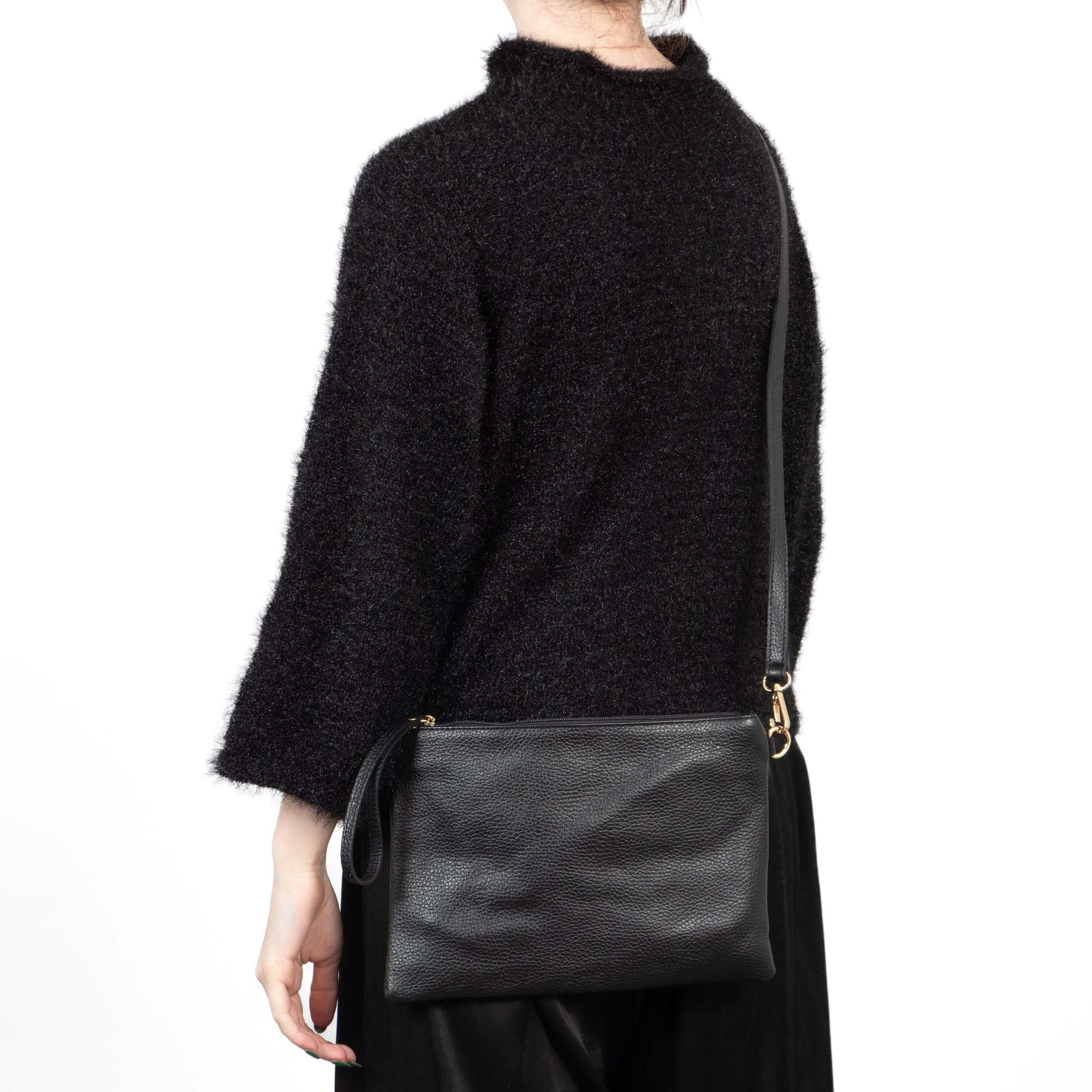Jenna - Italian Leather Clutch Bag - Black, Pebbled
