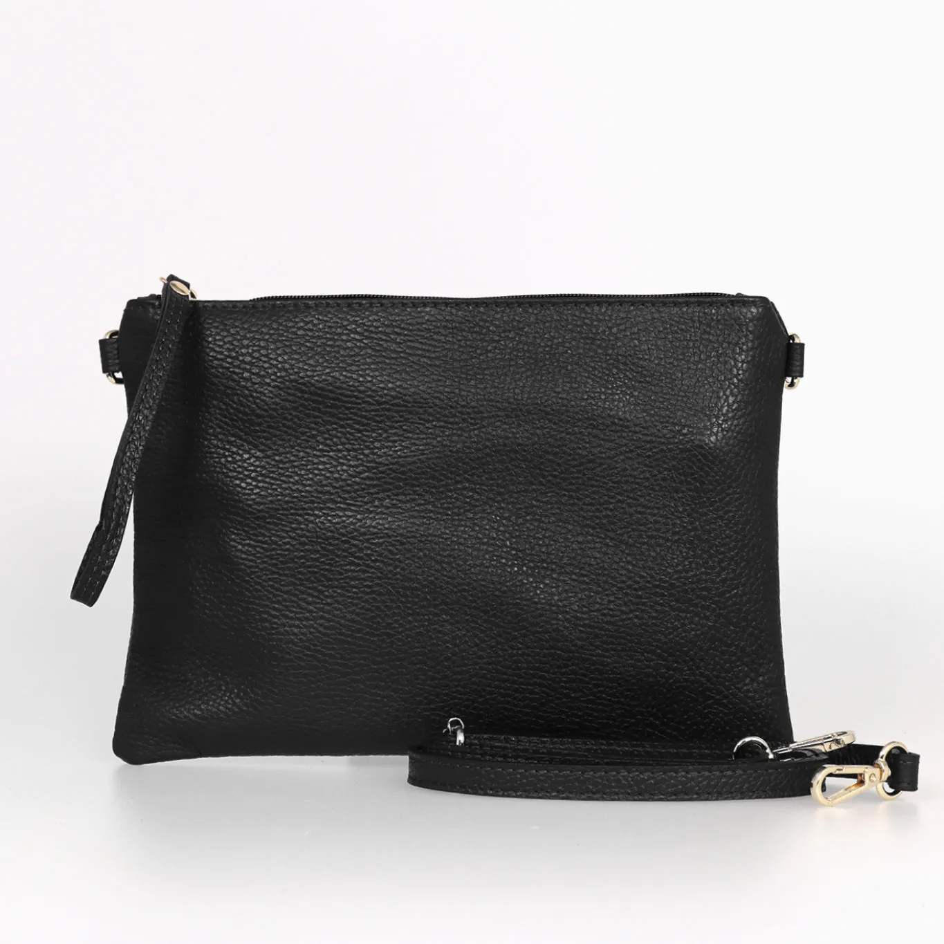 Jenna - Italian Leather Clutch Bag - Black, Pebbled