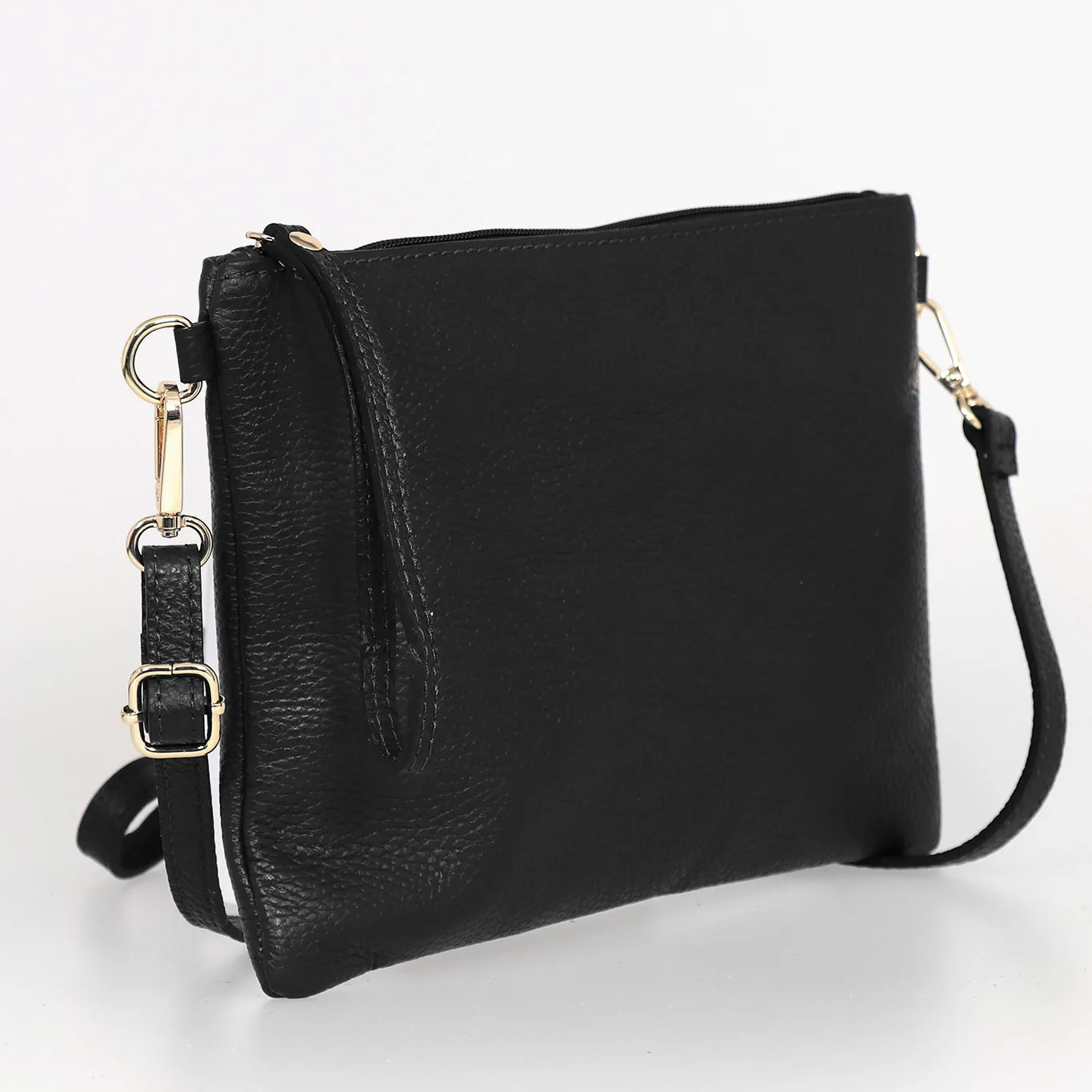 Jenna - Italian Leather Clutch Bag - Black, Pebbled