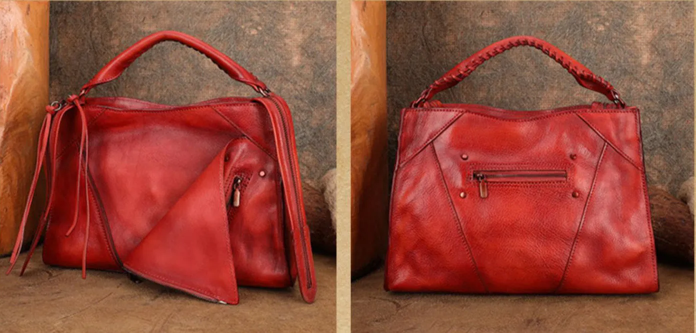 Ladies Red Leather Shoulder Bag Leather Cross Body Handbags For Women