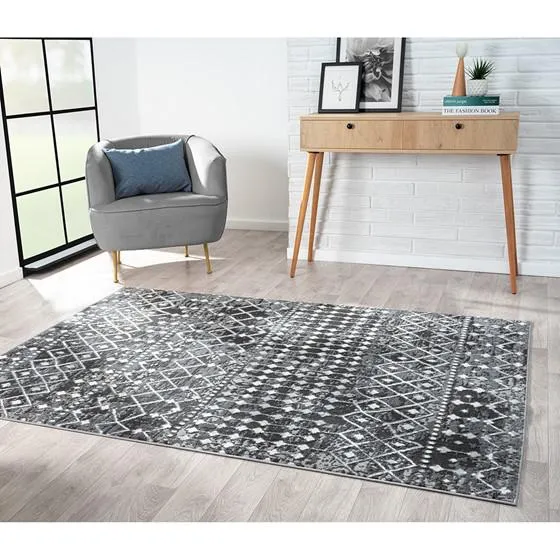 Large Modern and Contemporary Moroccan Global Print Woven Area Rug - 6x9' Charcoal
